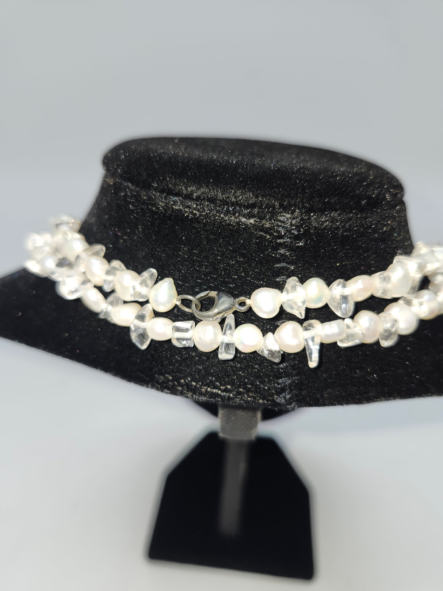 *925* Sterling, Real Pearl & Gemstone Chip Necklace