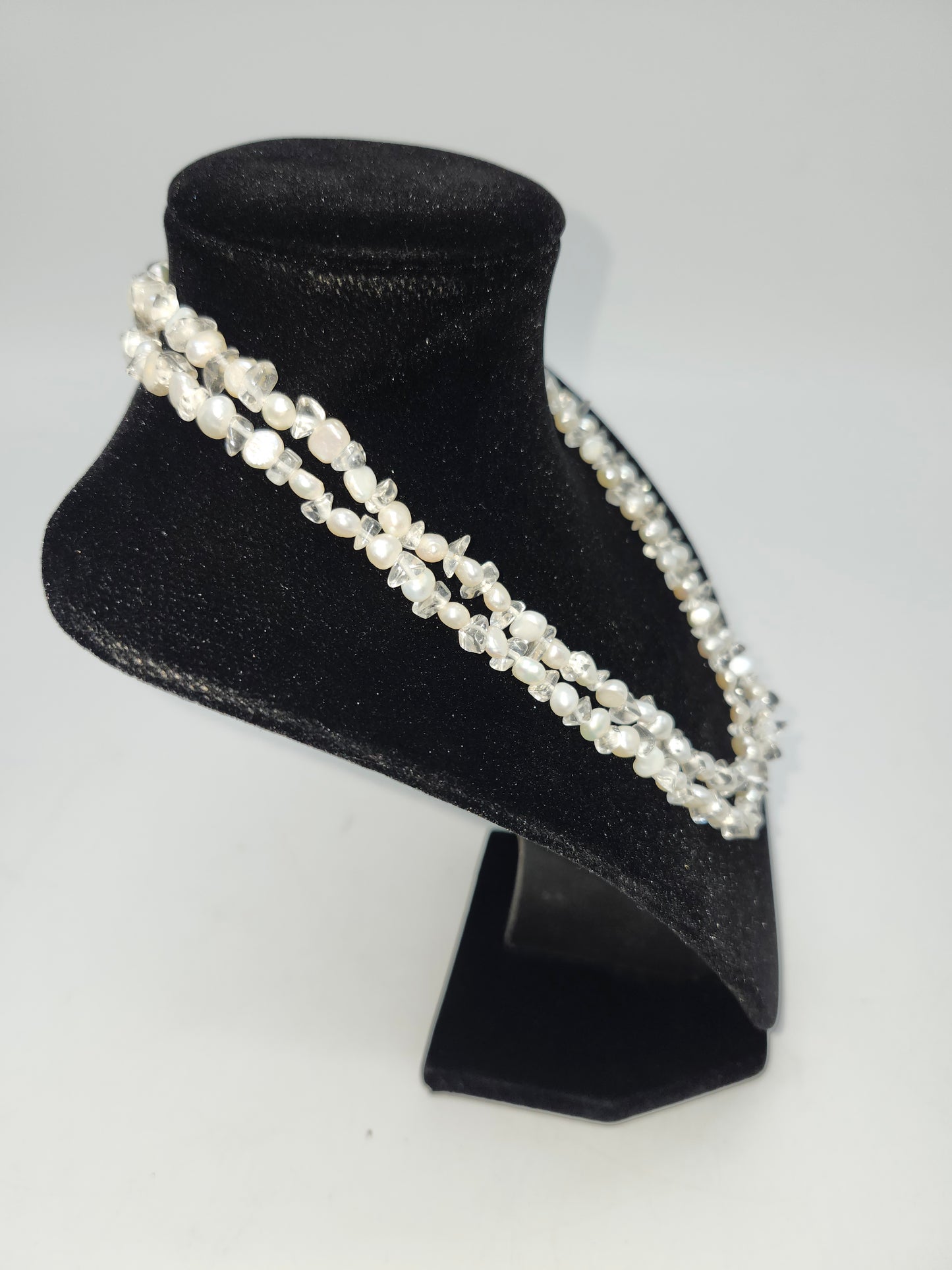 *925* Sterling, Real Pearl & Gemstone Chip Necklace