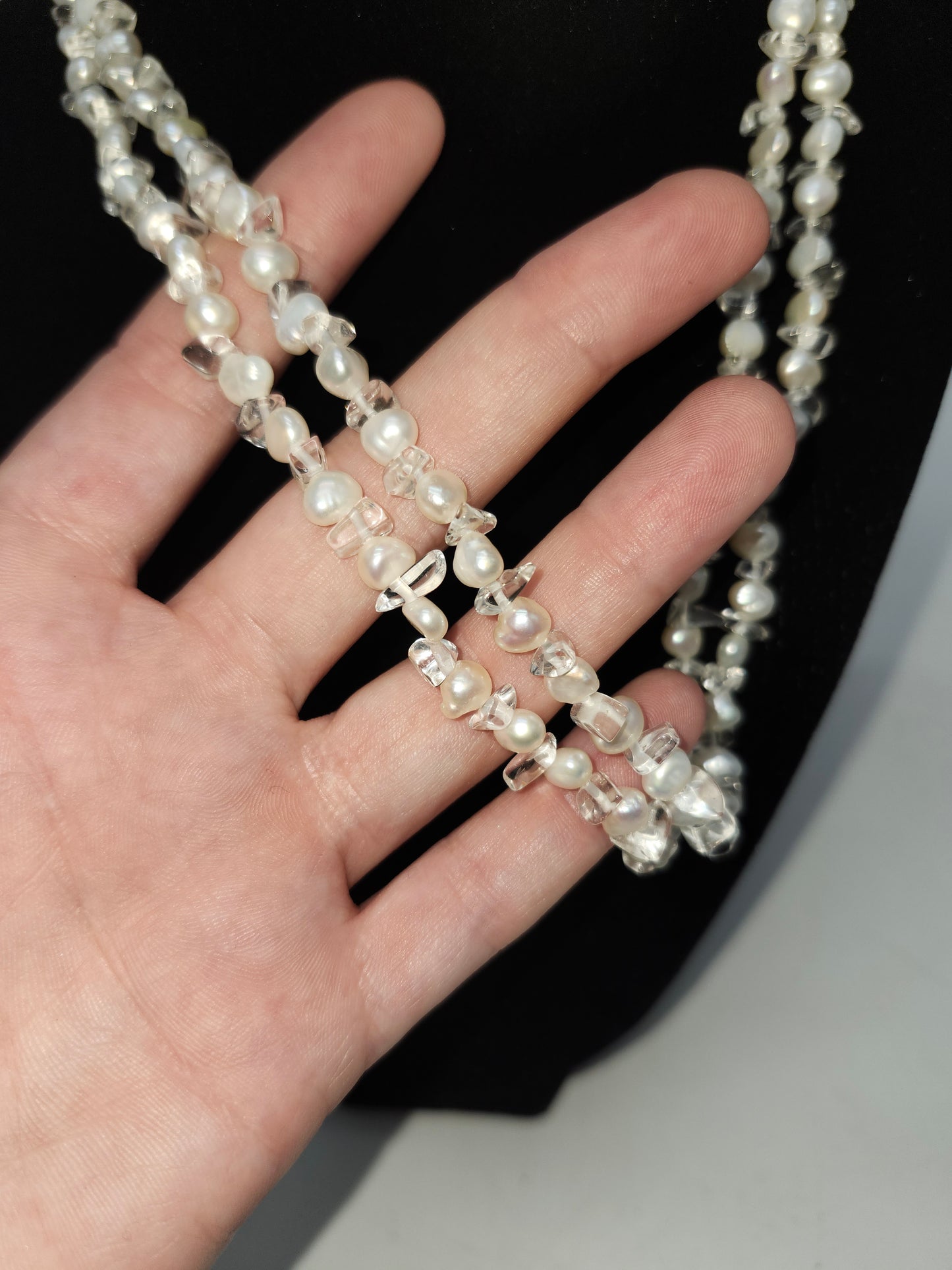 *925* Sterling, Real Pearl & Gemstone Chip Necklace
