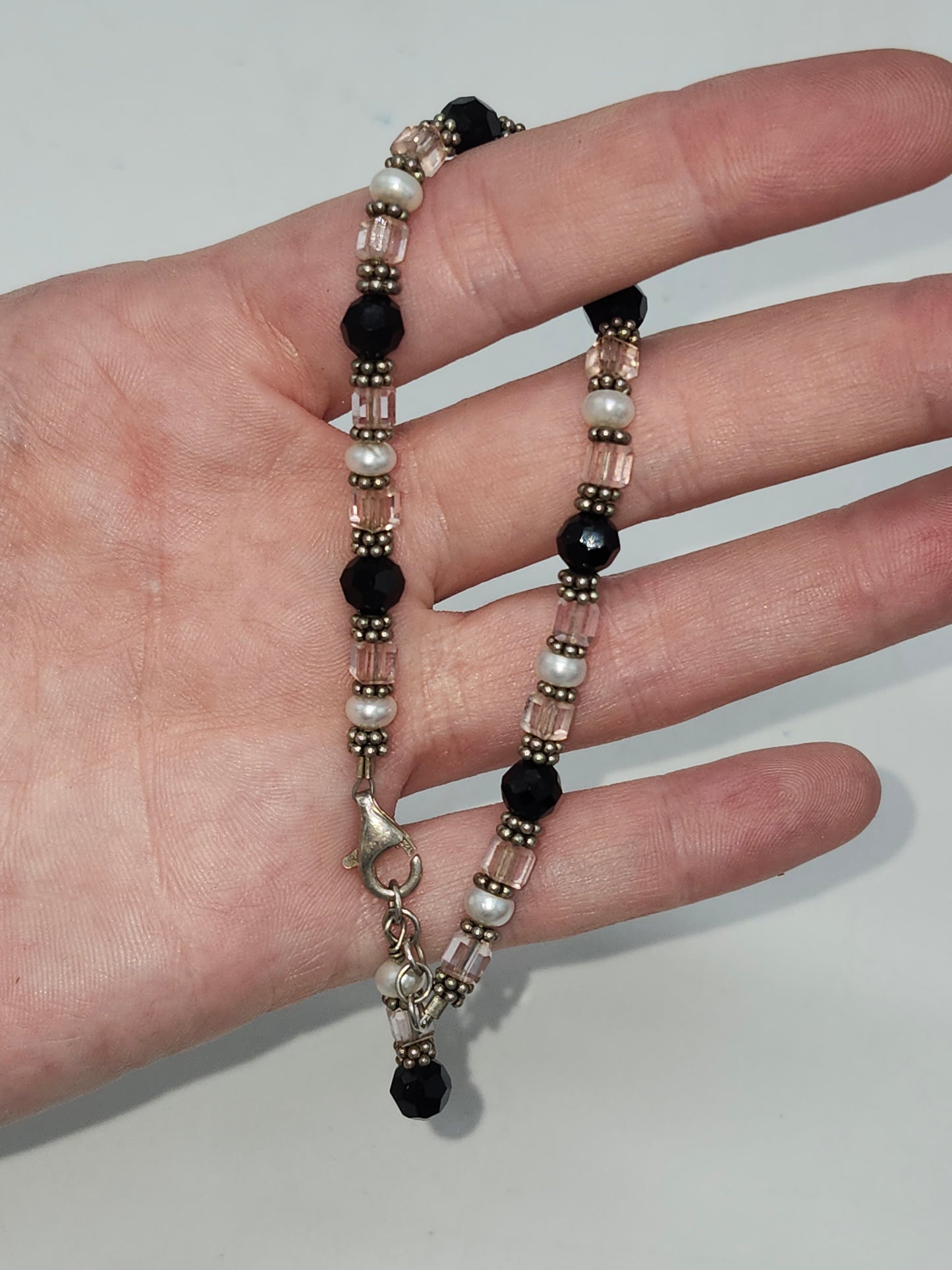 *925* Sterling, Pearl & Gemstone Beaded Bracelet