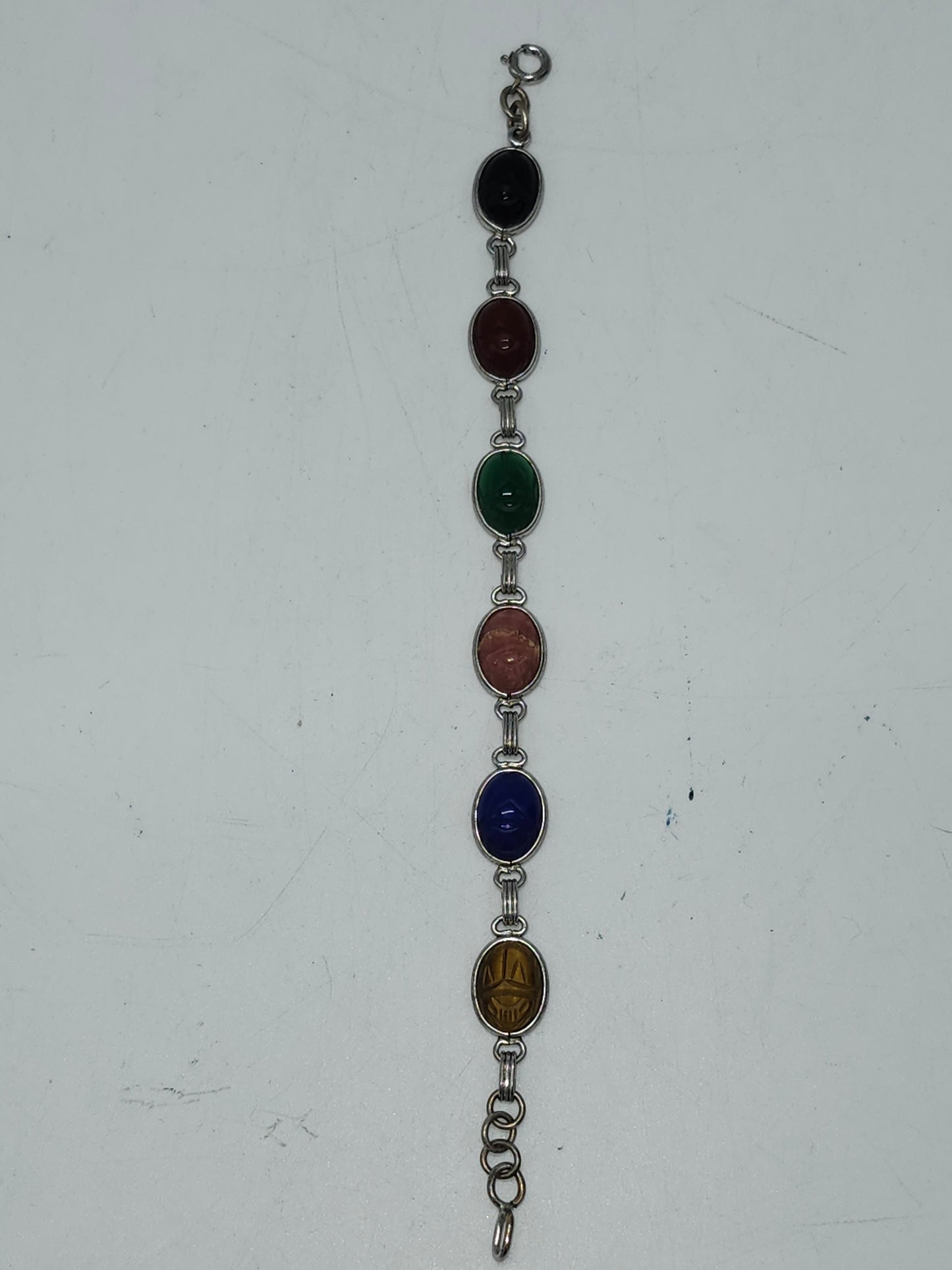 *12K* Gold-Filled Carved Gemstone Scarab Beatle Bracelet Egyptian Revival