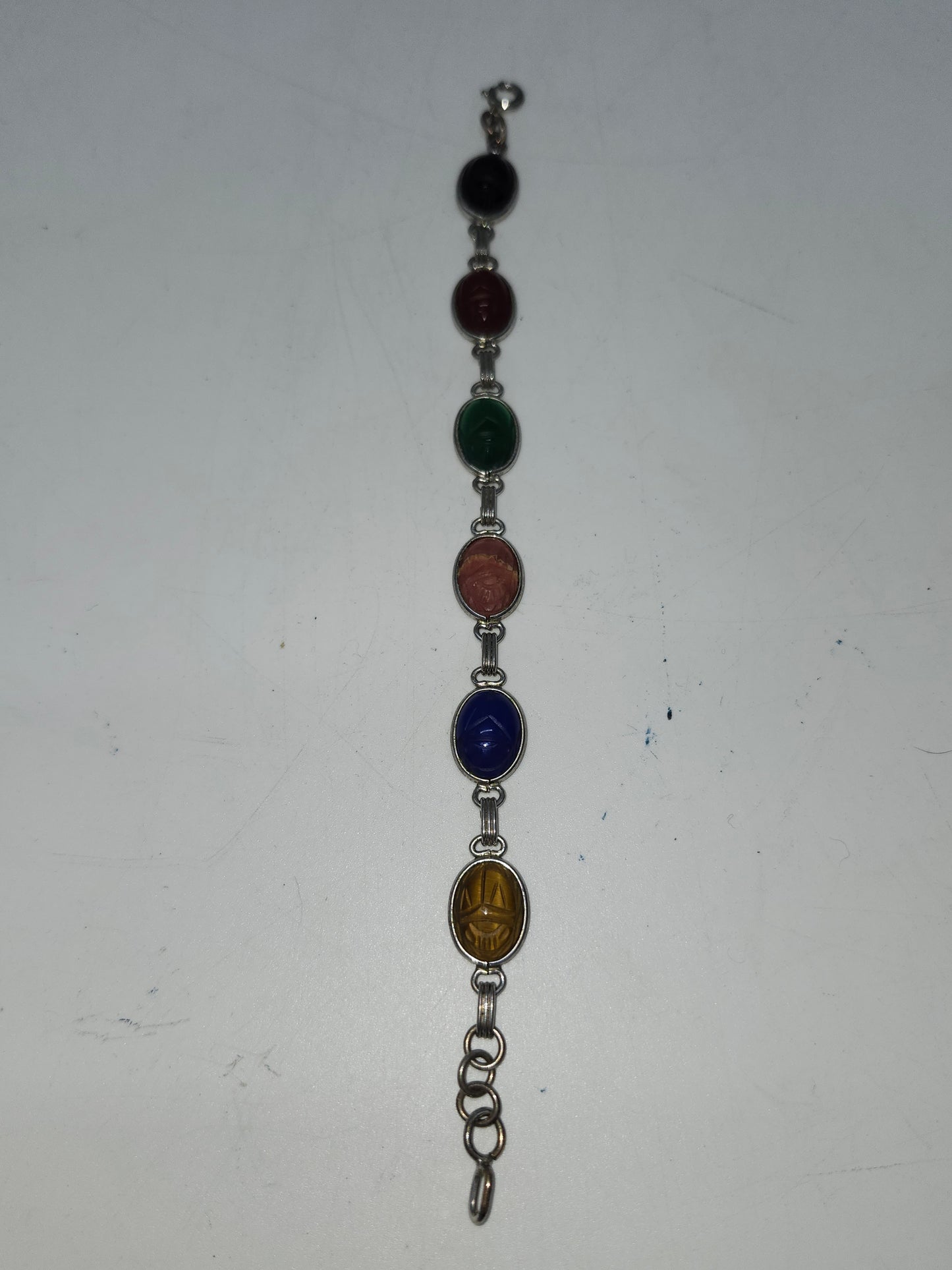 *12K* Gold-Filled Carved Gemstone Scarab Beatle Bracelet Egyptian Revival