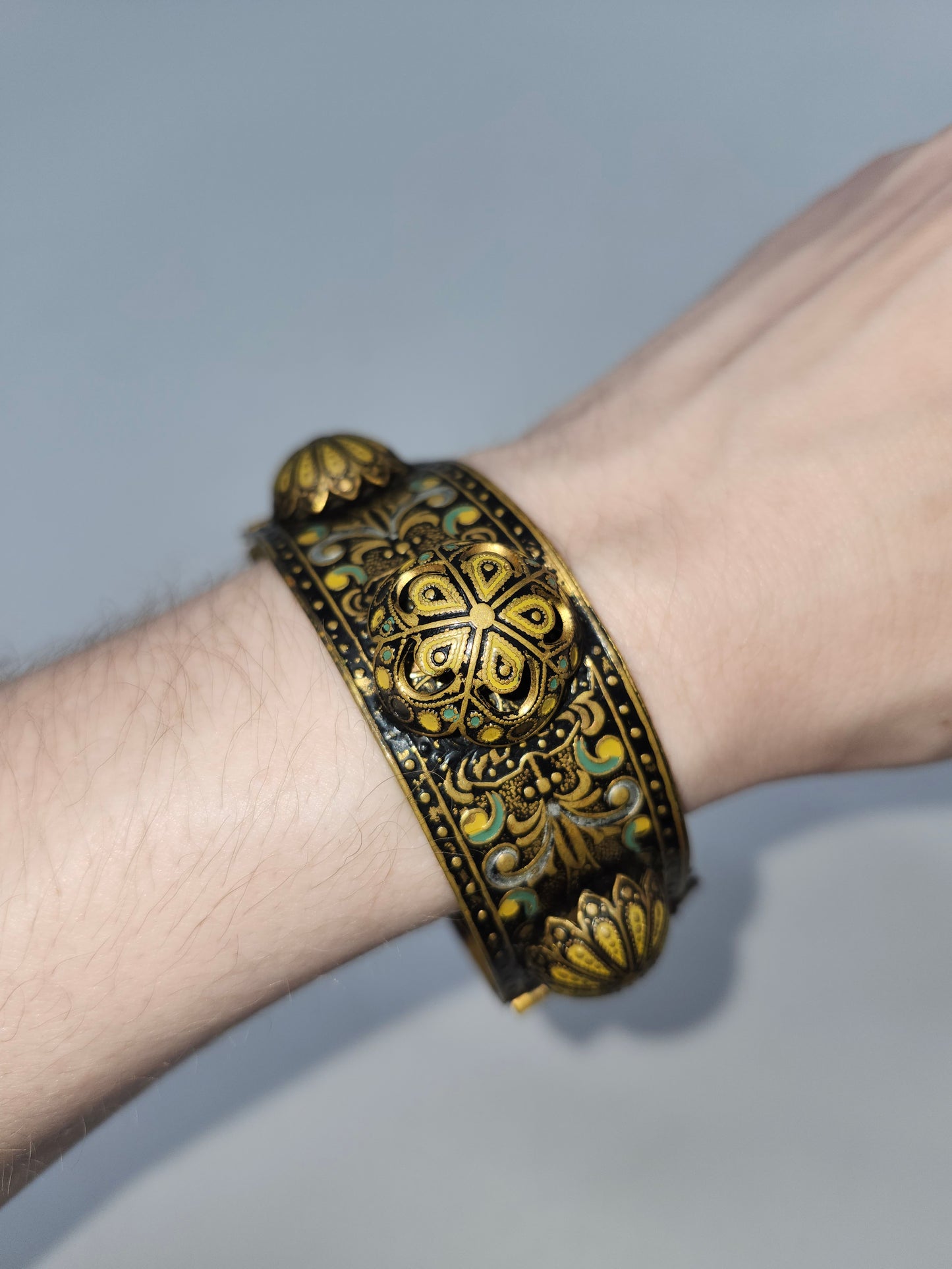 *Damascene* Victorian Revival Intricate Domed Bangle Bracelet