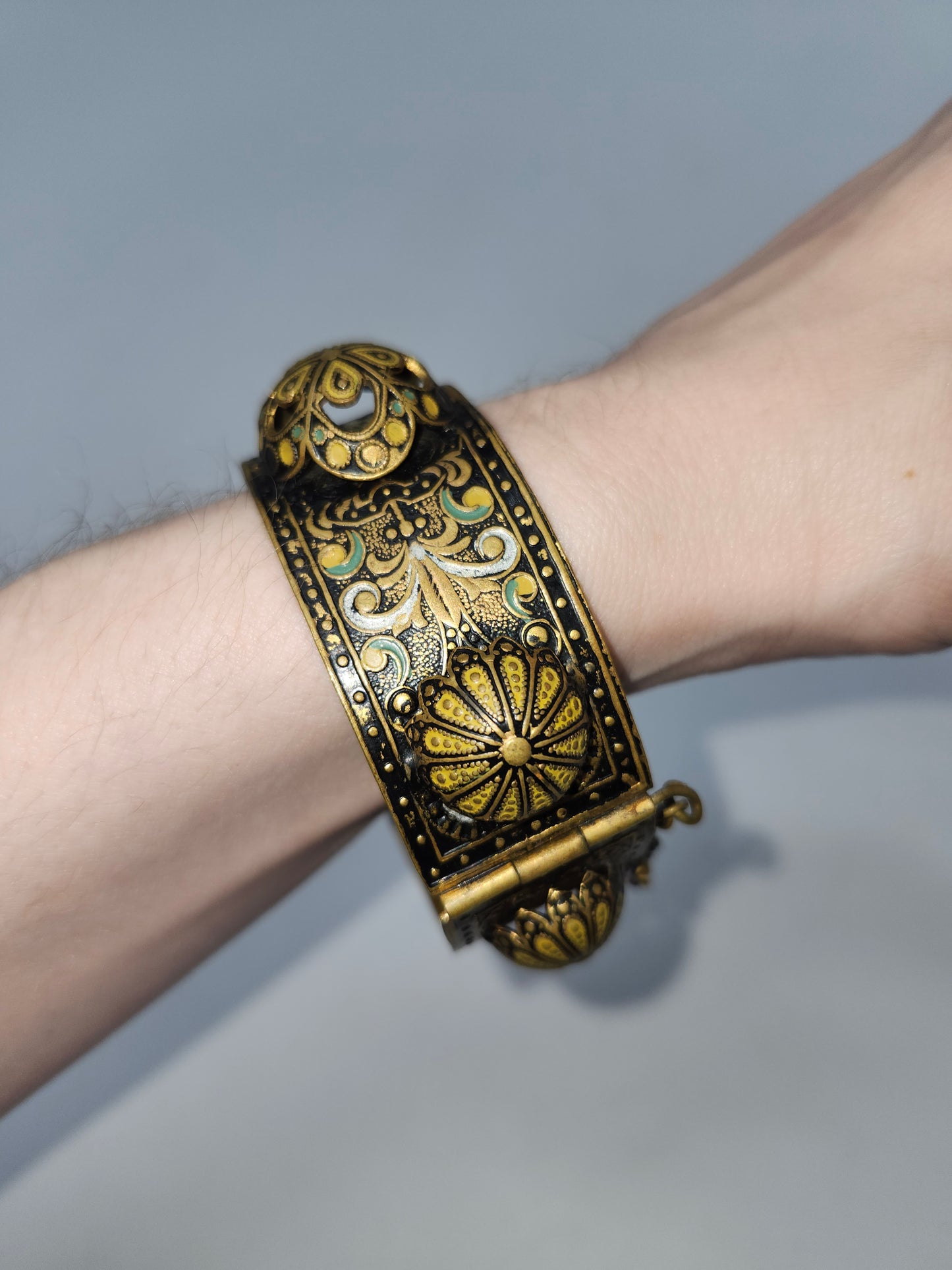*Damascene* Victorian Revival Intricate Domed Bangle Bracelet