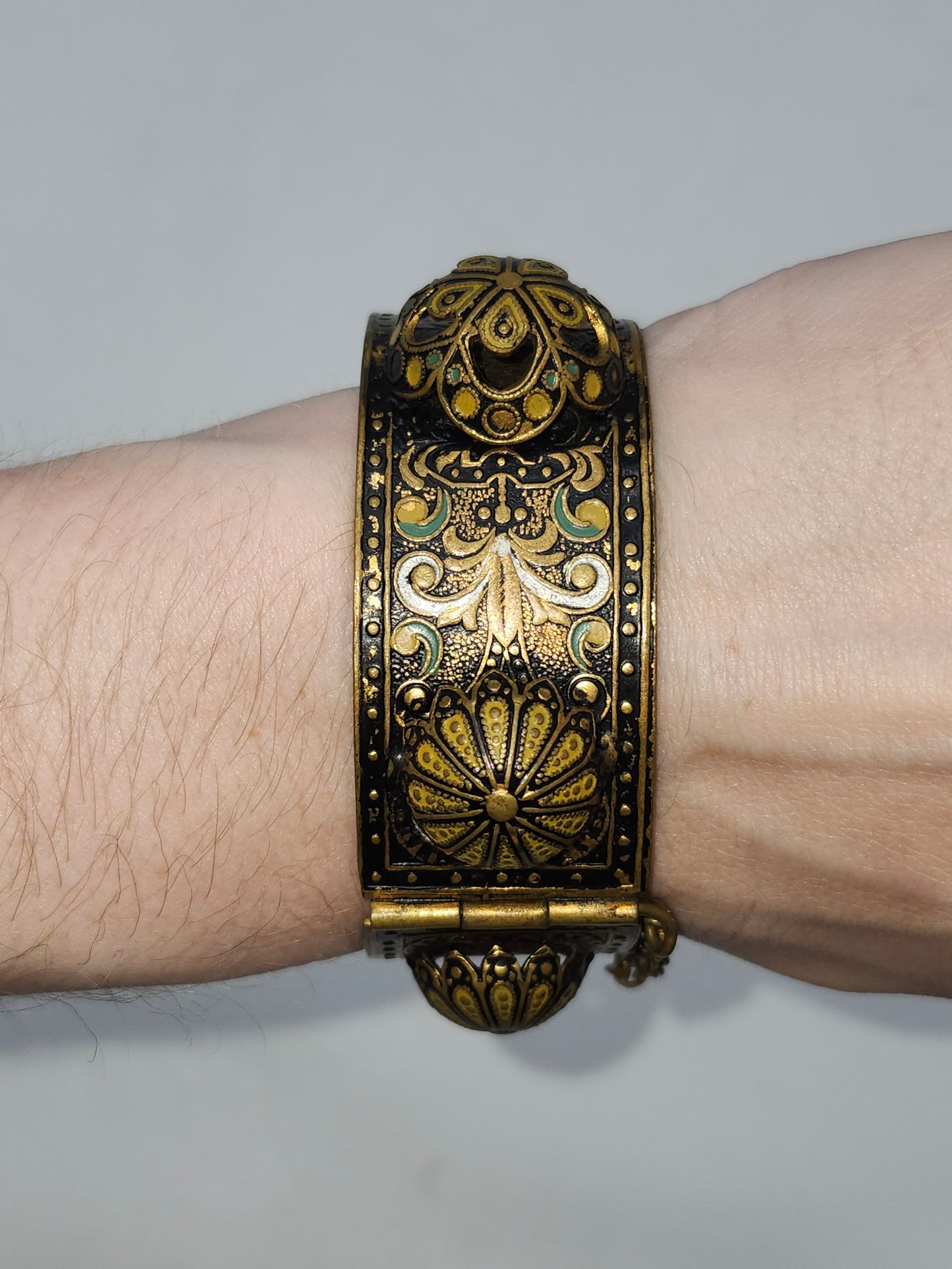 *Damascene* Victorian Revival Intricate Domed Bangle Bracelet