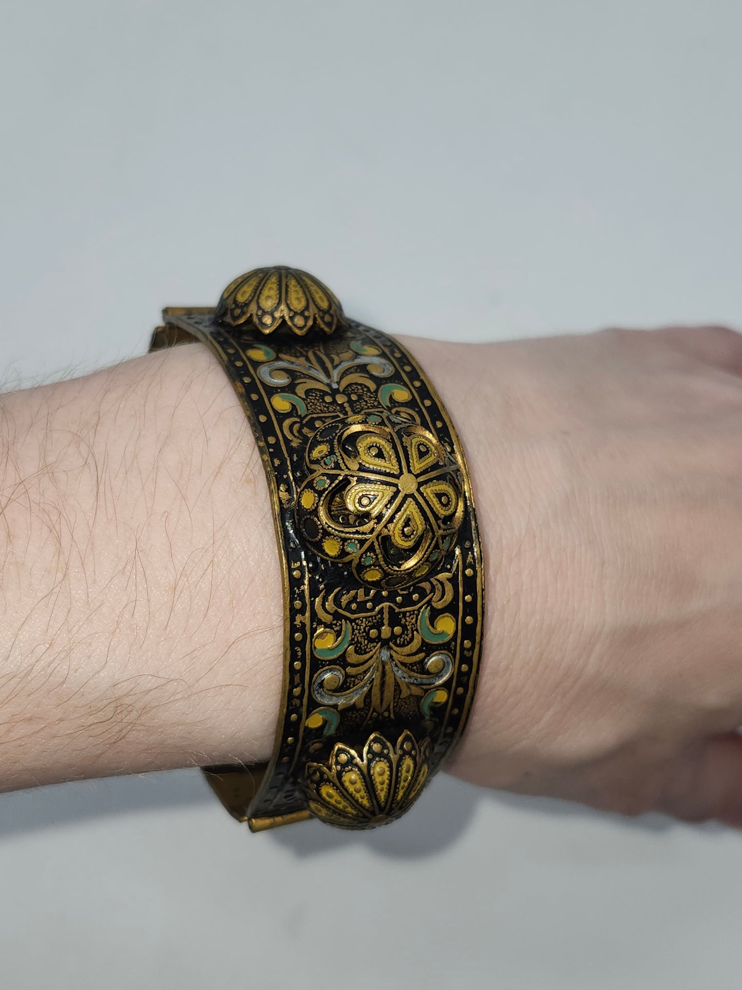 *Damascene* Victorian Revival Intricate Domed Bangle Bracelet
