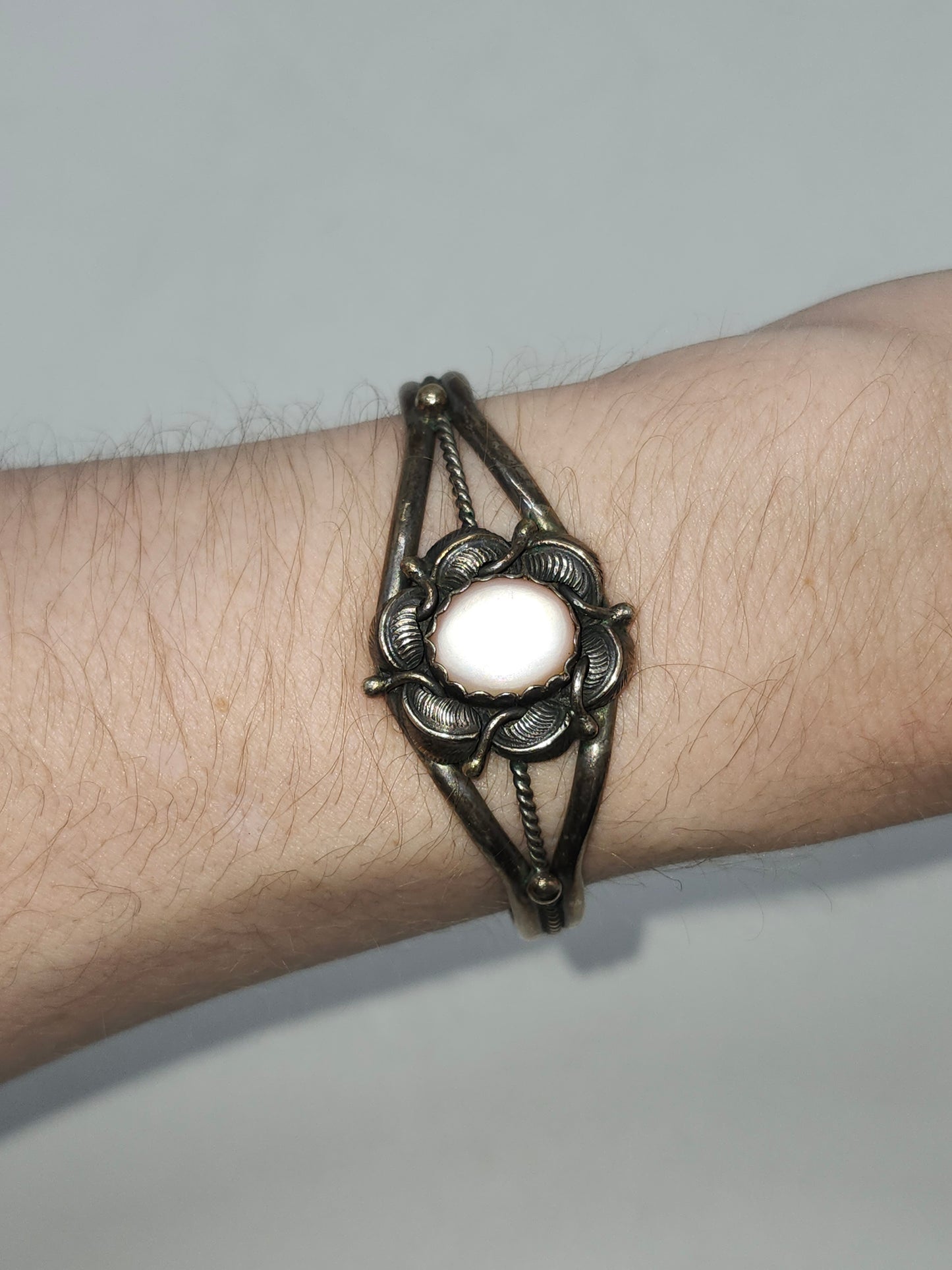 *925* Sterling Navajo Signed Mother of Pearl Cuff Bracelet by Ellen Myrtle