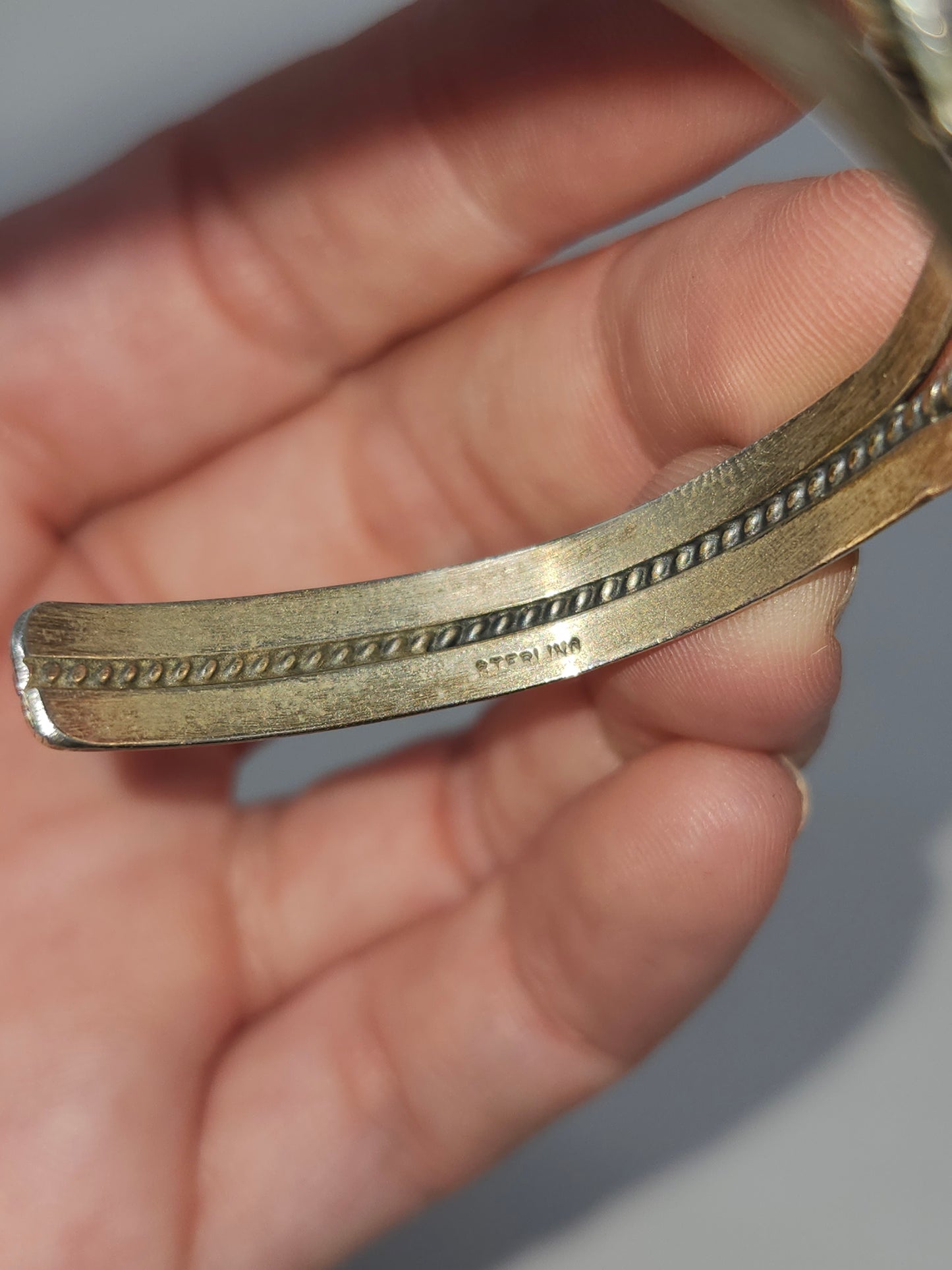 *925* Sterling Navajo Signed Mother of Pearl Cuff Bracelet by Ellen Myrtle