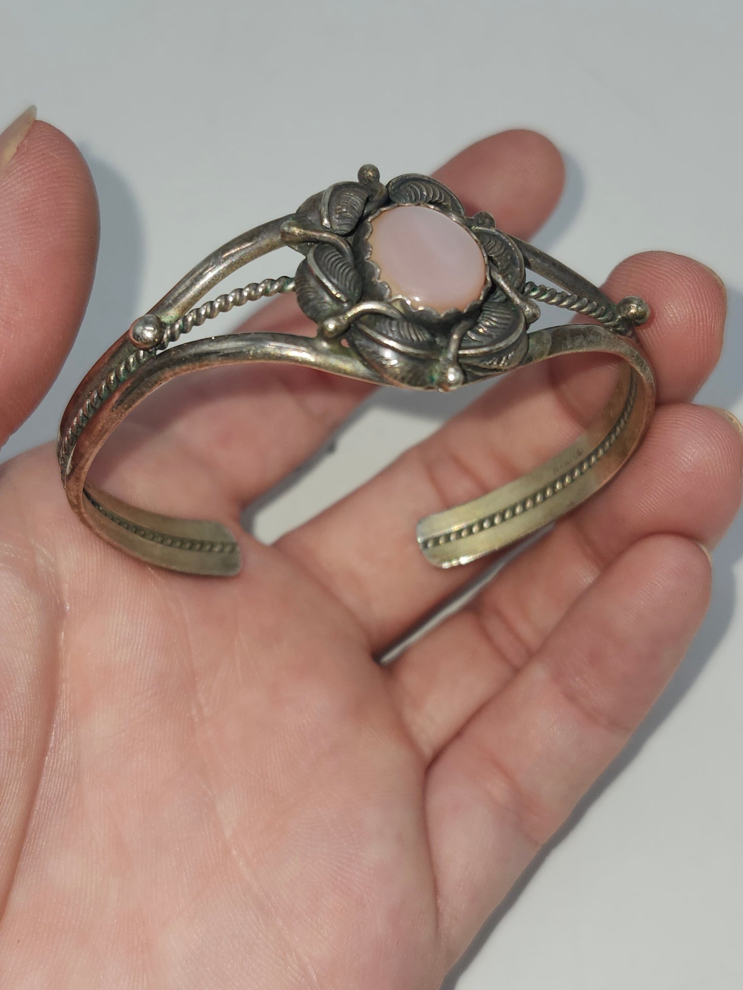 *925* Sterling Navajo Signed Mother of Pearl Cuff Bracelet by Ellen Myrtle