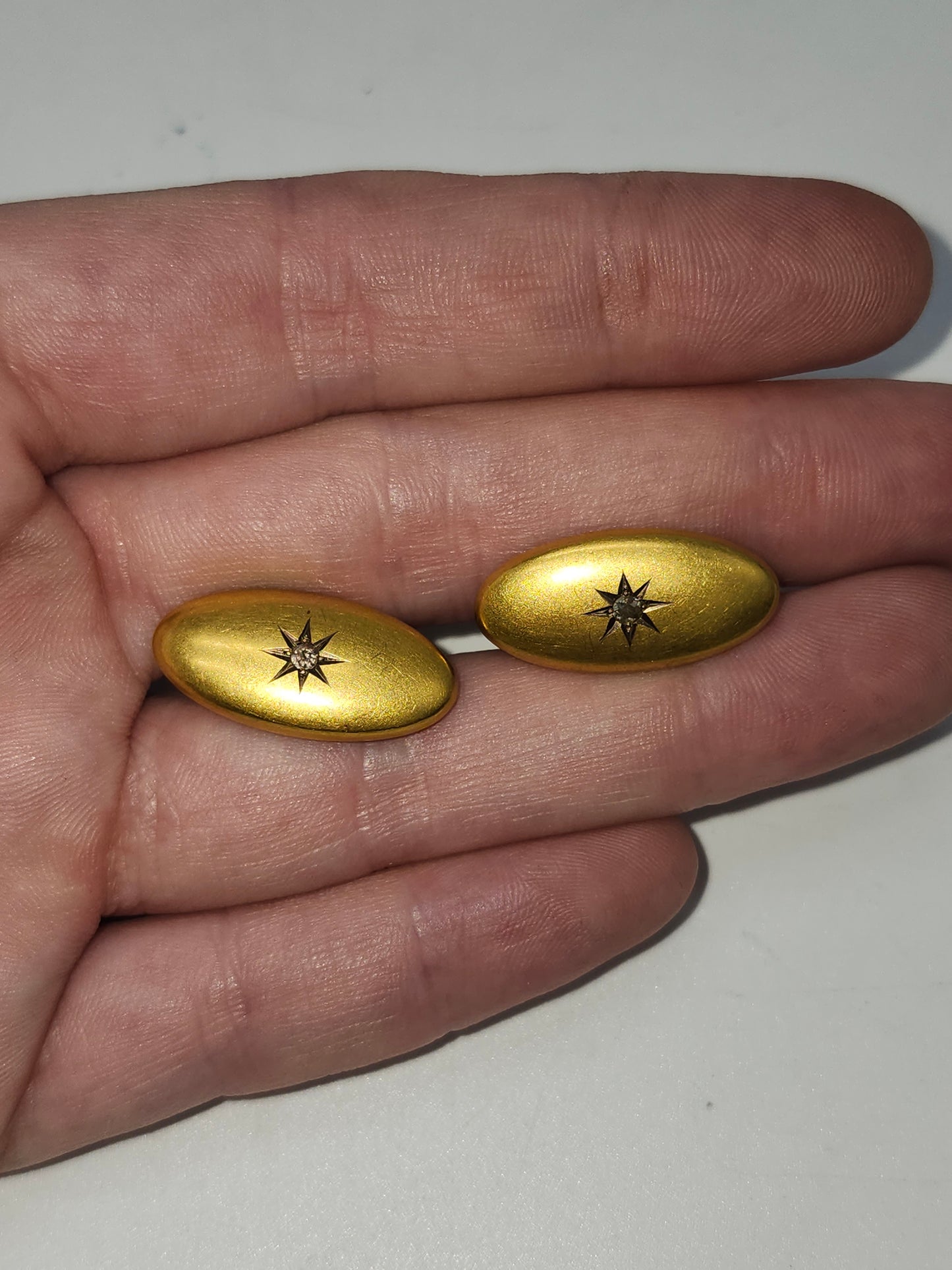 *14K Gold* 1900s Antique Diamond Starburst Cufflinks