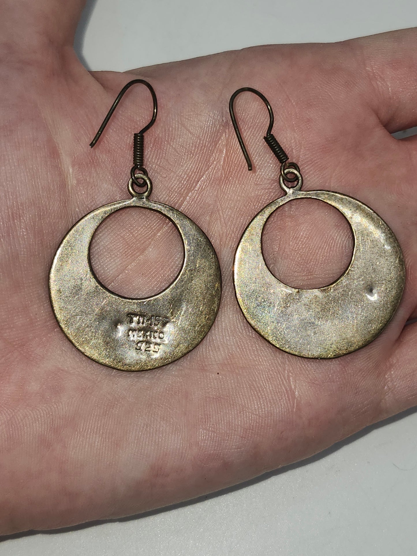 *925* Sterling & Abalone Taxco, Mexican Hoop Dangle Earrings
