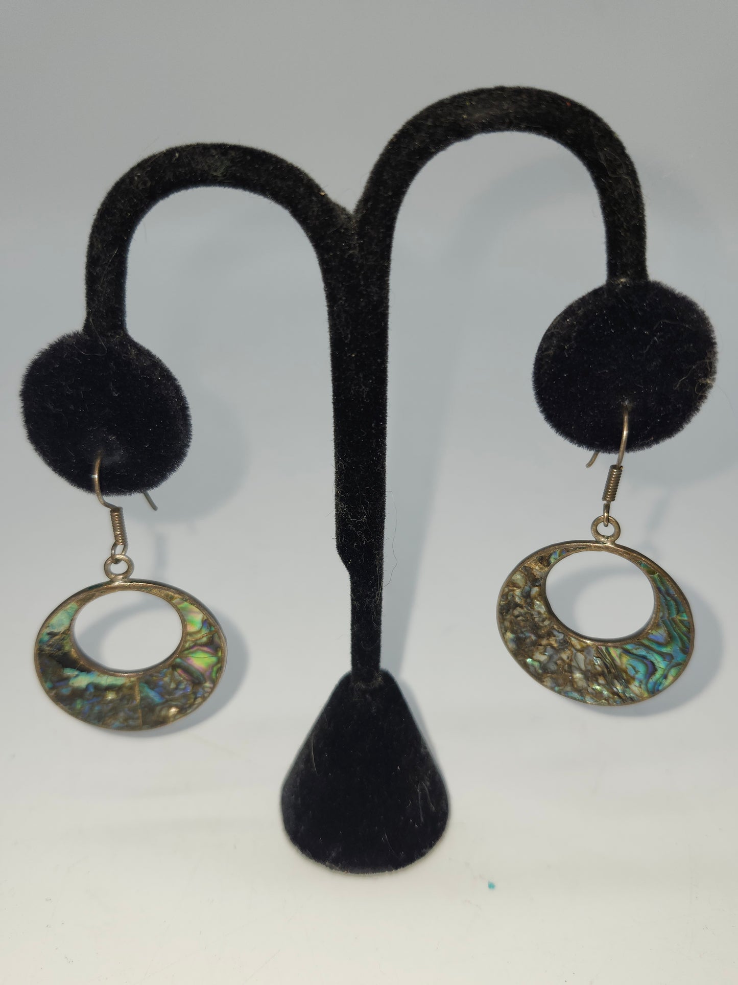 *925* Sterling & Abalone Taxco, Mexican Hoop Dangle Earrings