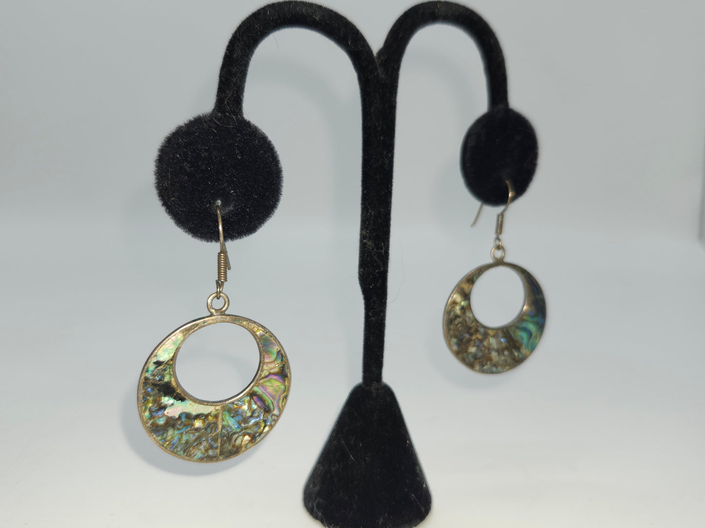 *925* Sterling & Abalone Taxco, Mexican Hoop Dangle Earrings