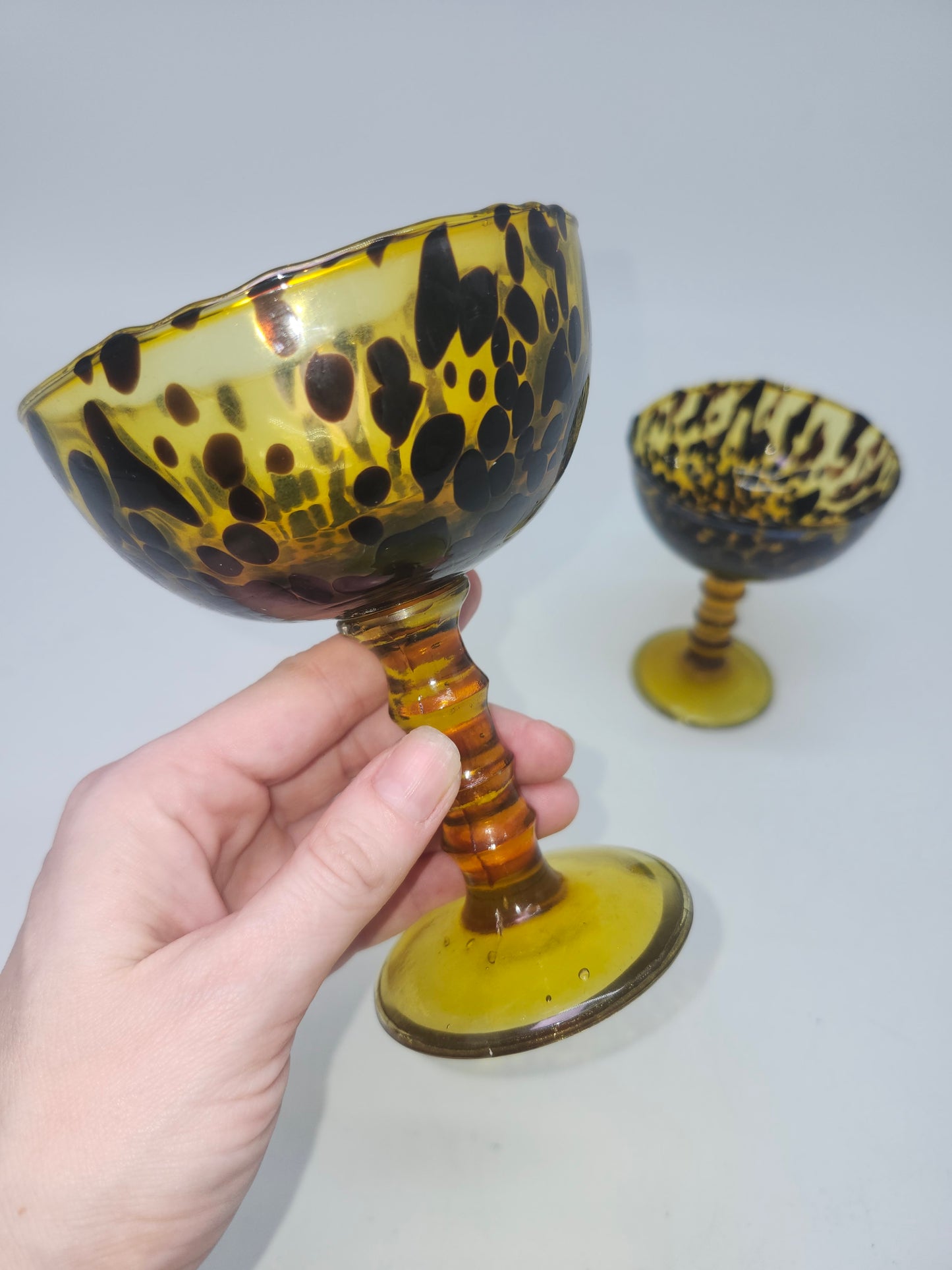 *Vintage* MCM Tortoise Shell Glass Goblets (Set of 2)