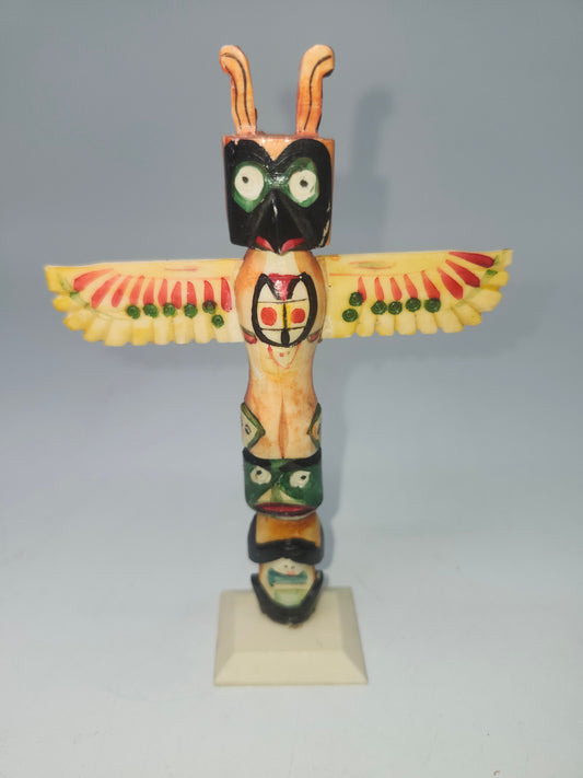 -Carved Bone- Native American Style Totem Pole