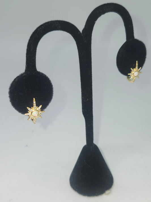 -925- Gold-Plated Vermeil Starburst Earrings with Lab Opals