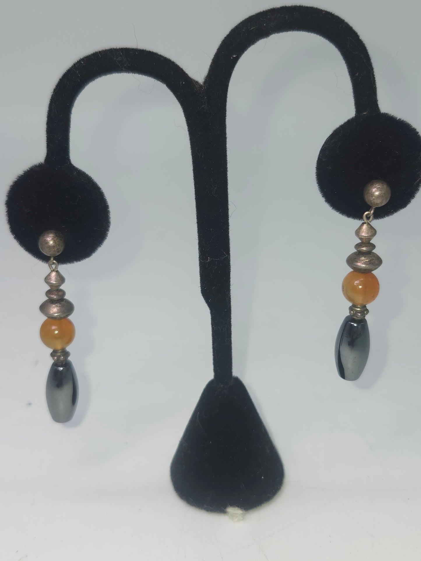 *925* Sterling, Carnelian & Hematite Dangle Earrings
