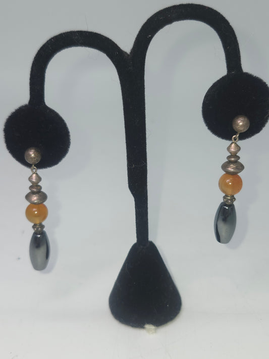 -925- Sterling, Carnelian & Hematite Dangle Earrings