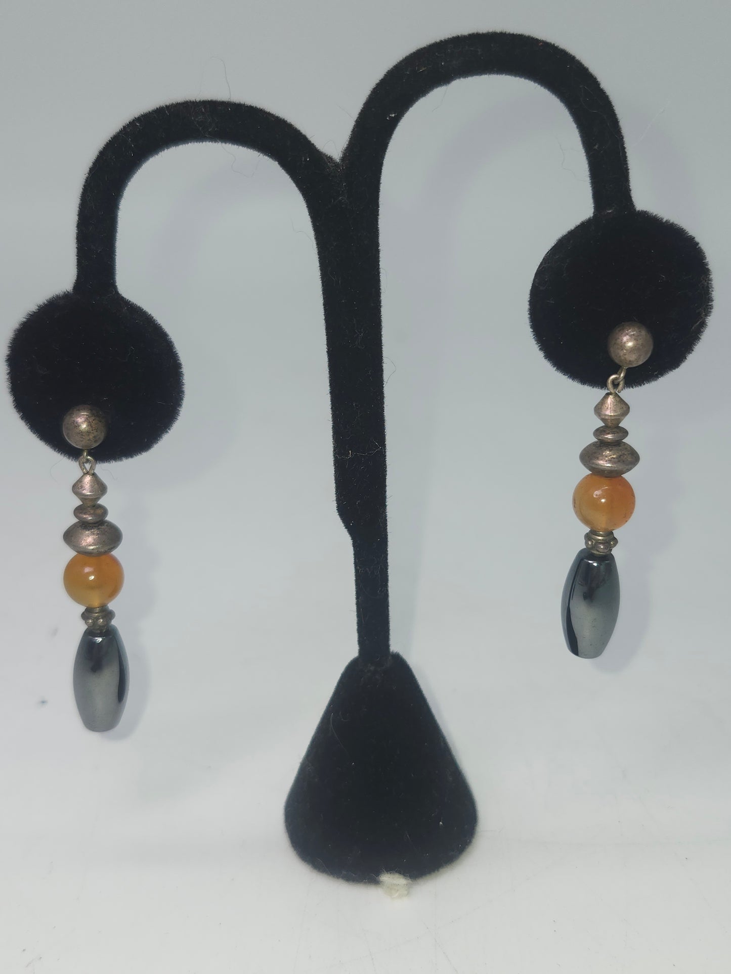 *925* Sterling, Carnelian & Hematite Dangle Earrings