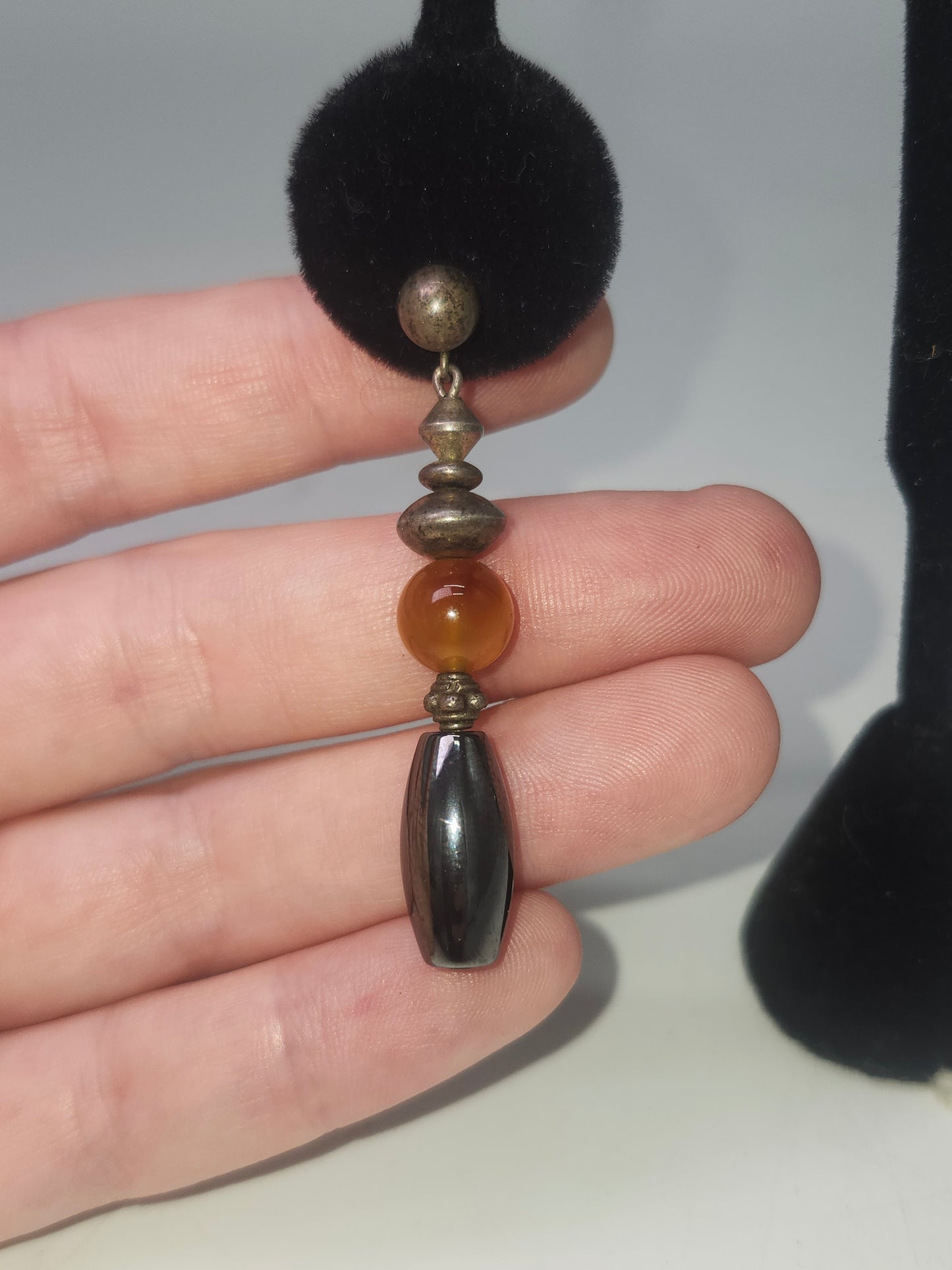 *925* Sterling, Carnelian & Hematite Dangle Earrings