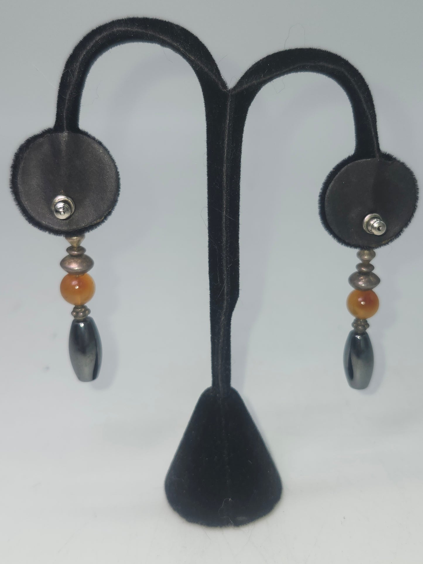 *925* Sterling, Carnelian & Hematite Dangle Earrings