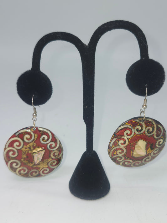 -Abalone- Inlaid Tribal Dangle Earrings
