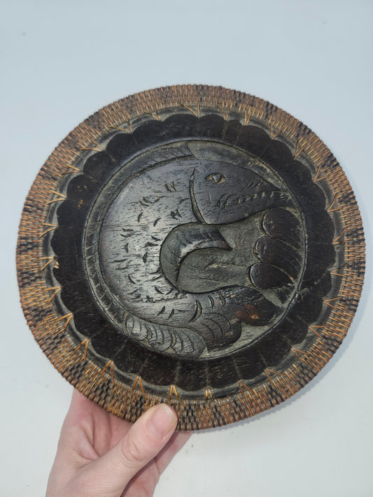 *Indonesian* Hand-Woven & Carved Rattan Trinket Box with Wooden Lid