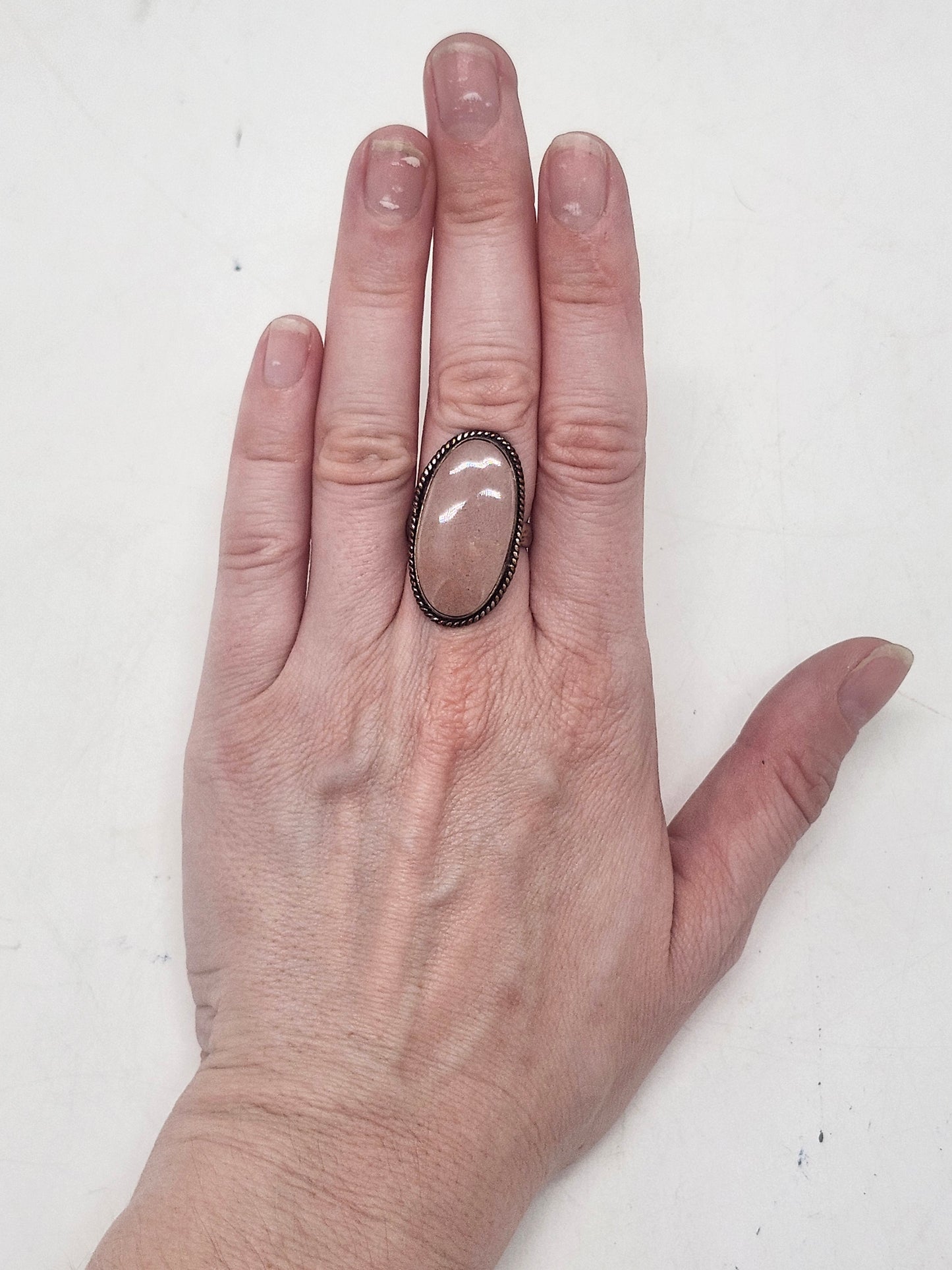 *925* Sterling & Pink Quartz Statement Ring Size 7