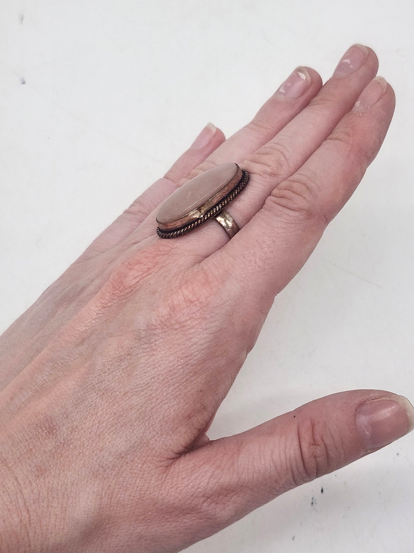 *925* Sterling & Pink Quartz Statement Ring Size 7