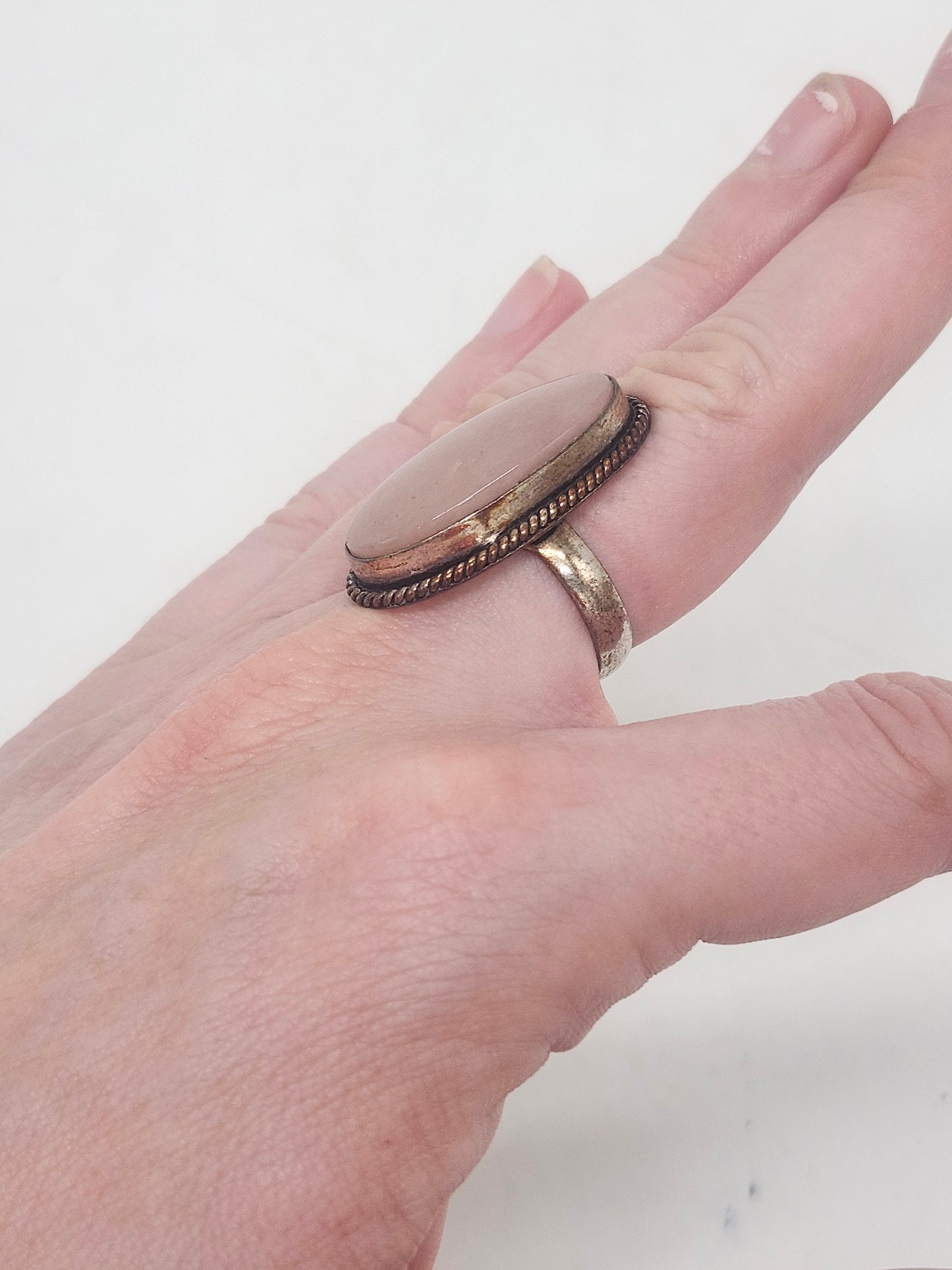*925* Sterling & Pink Quartz Statement Ring Size 7