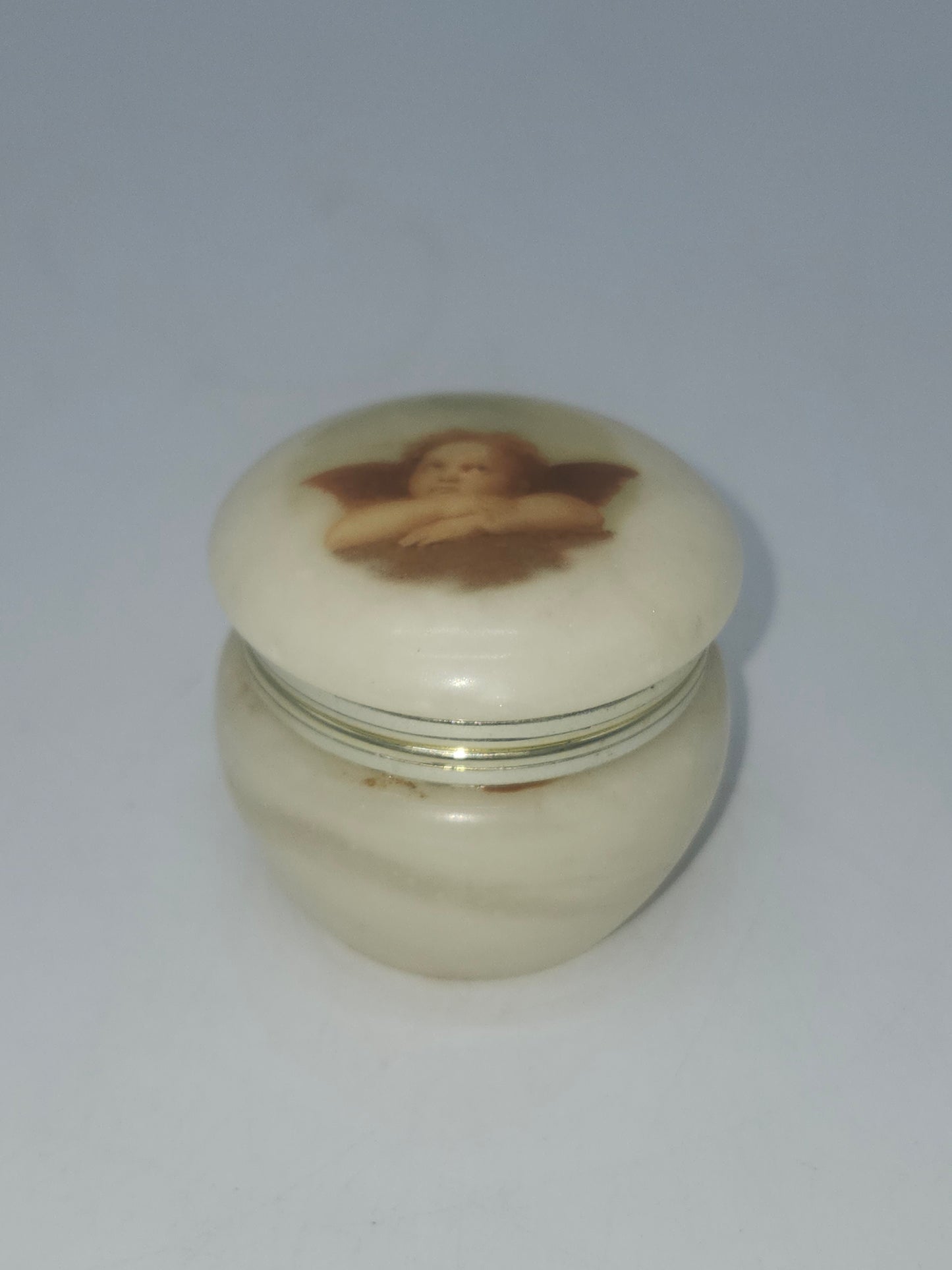 *Genuine Alabaster* Hinged Trinket Box with Cherub