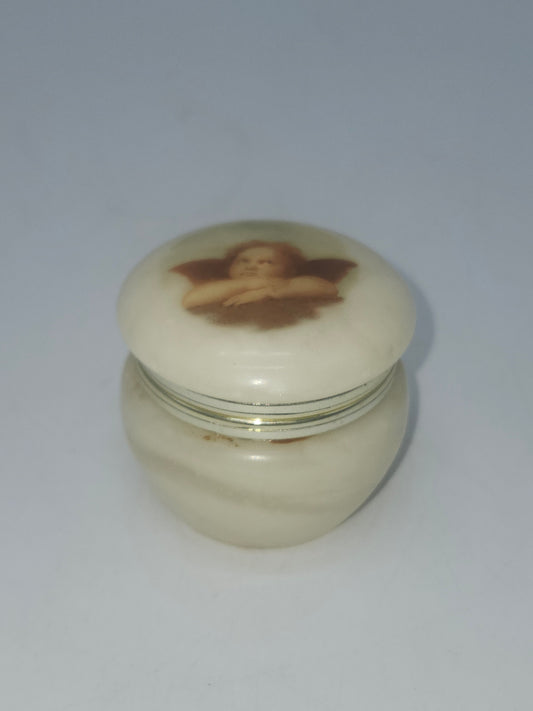 *Genuine Alabaster* Hinged Trinket Box with Cherub