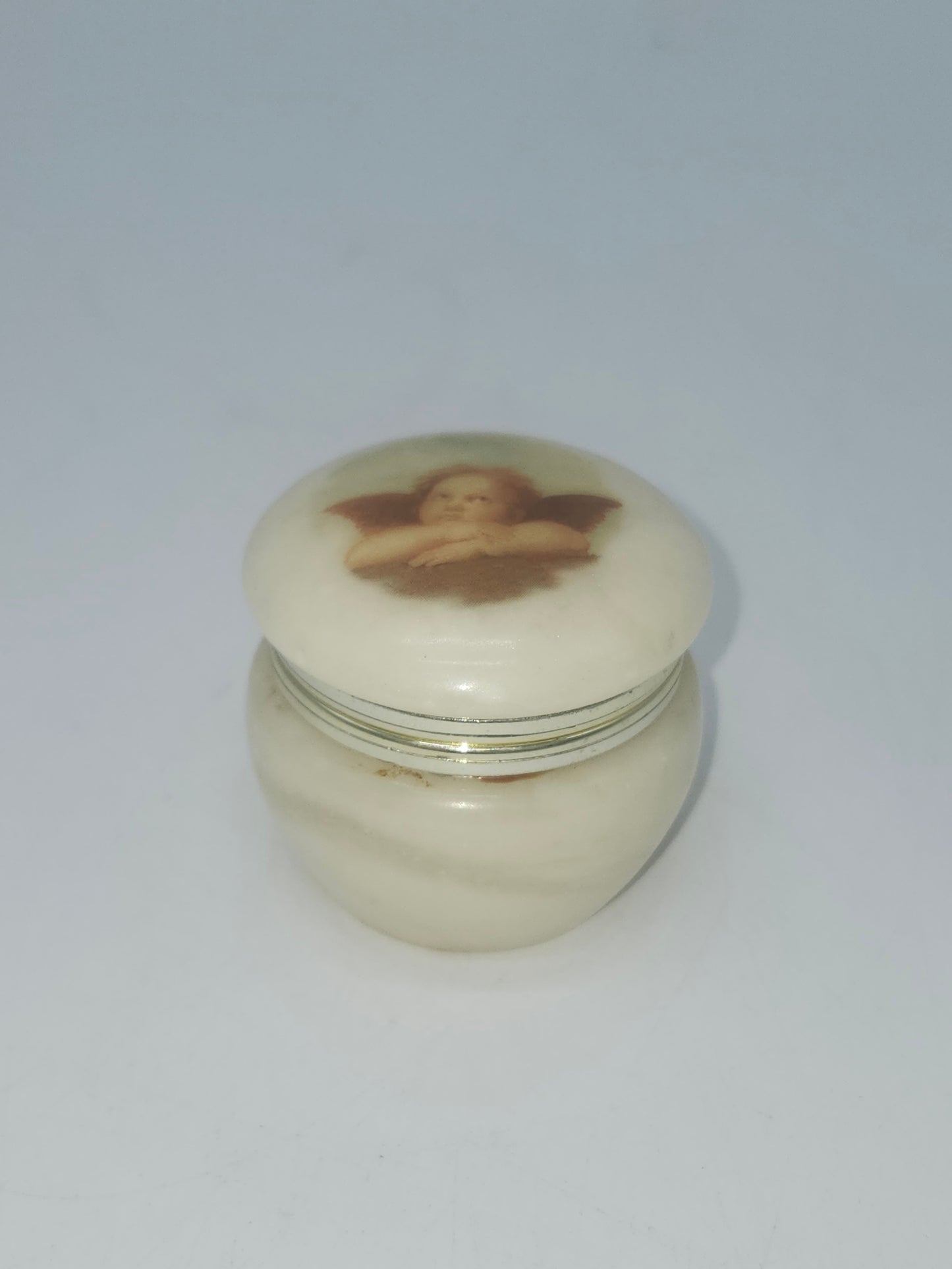 *Genuine Alabaster* Hinged Trinket Box with Cherub