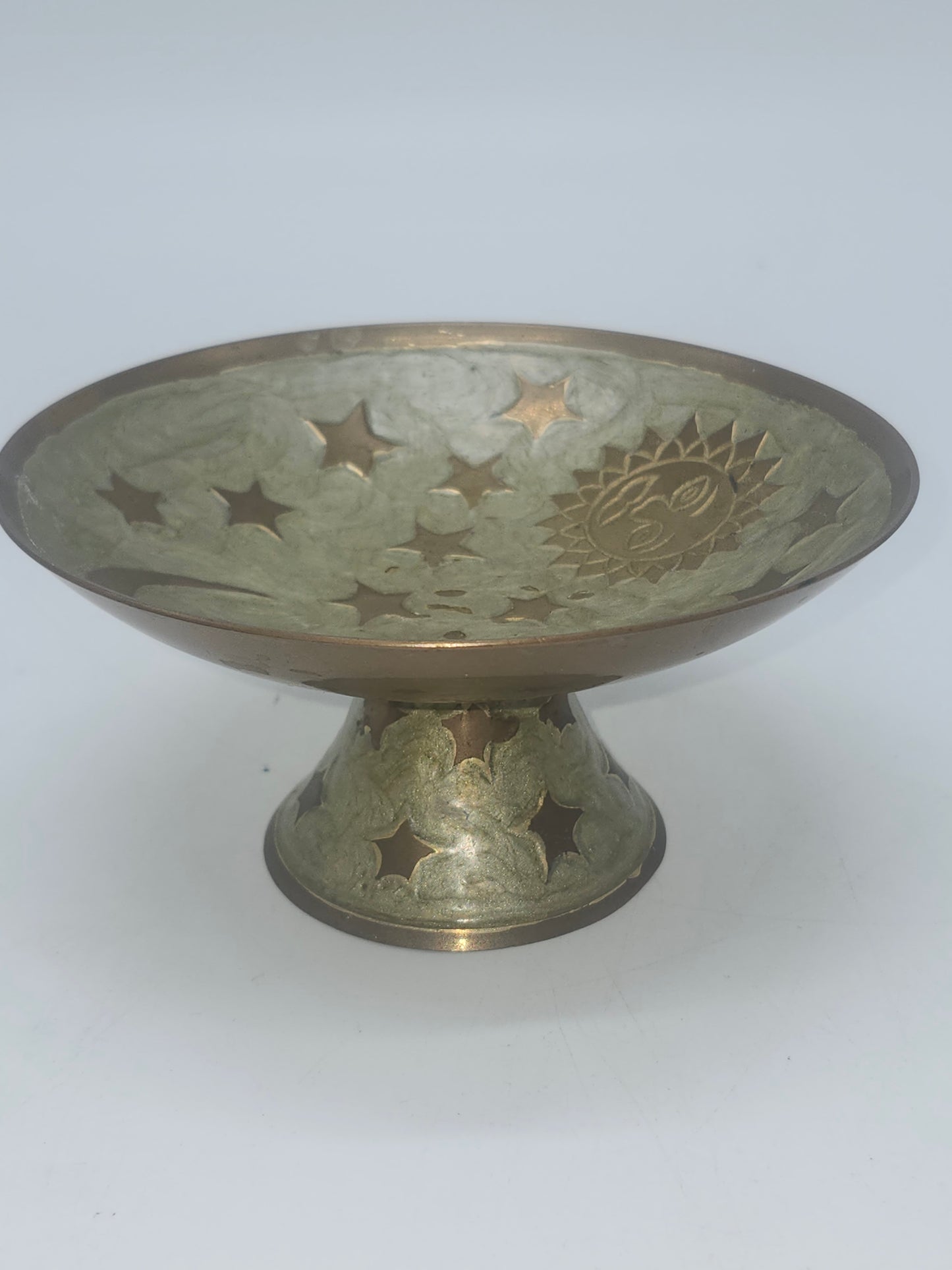 *Brass & Enamel* Celestial Sun, Stars & Moons Trinket Bowl