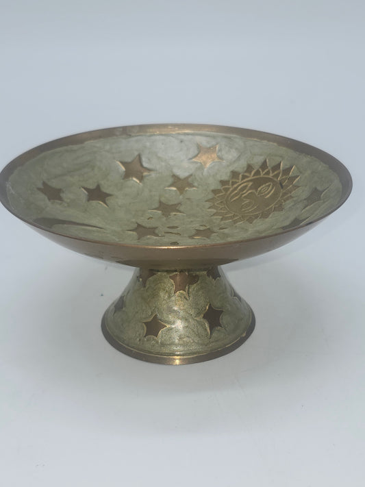*Brass & Enamel* Celestial Sun, Stars & Moons Trinket Bowl