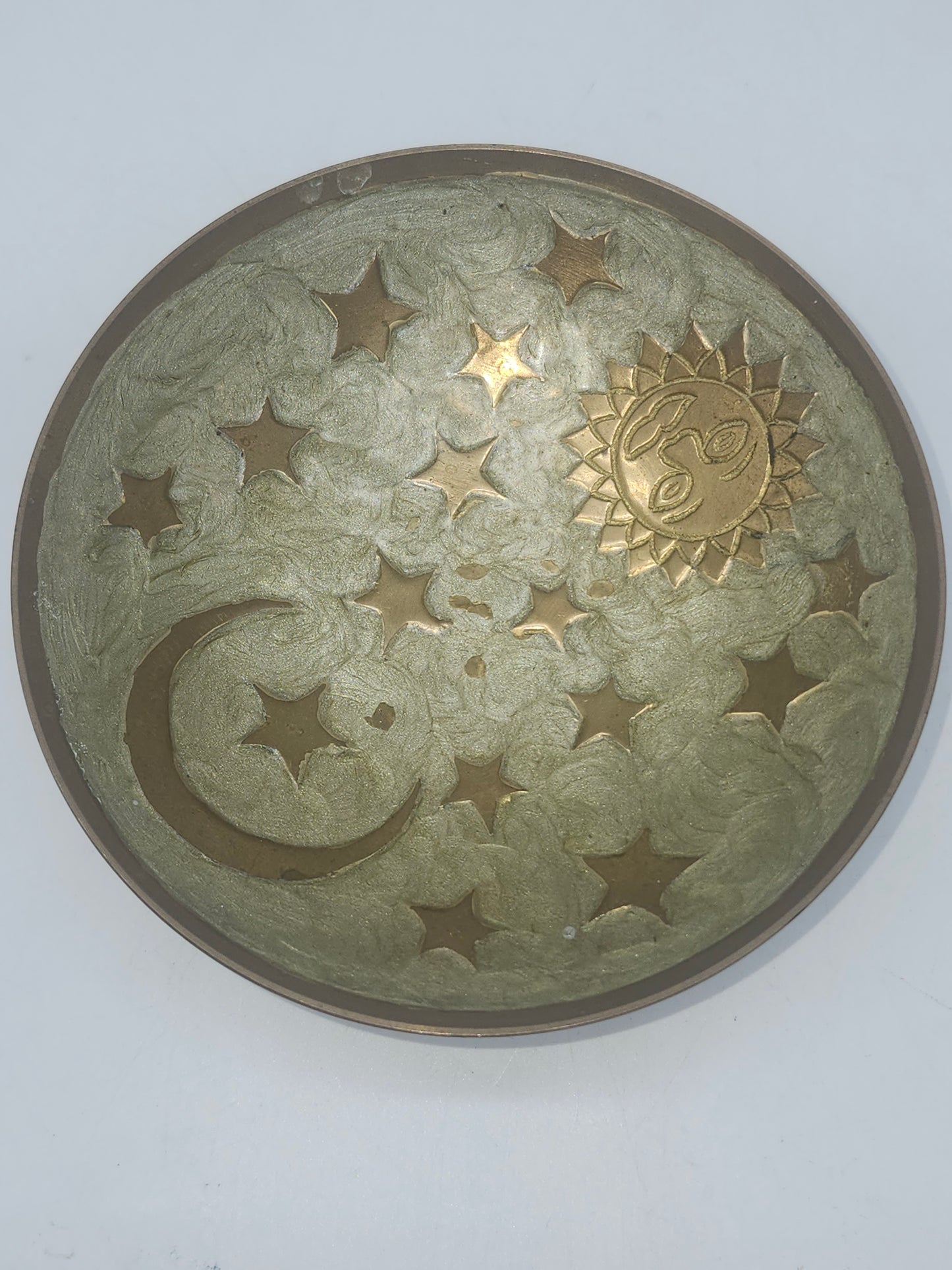 *Brass & Enamel* Celestial Sun, Stars & Moons Trinket Bowl