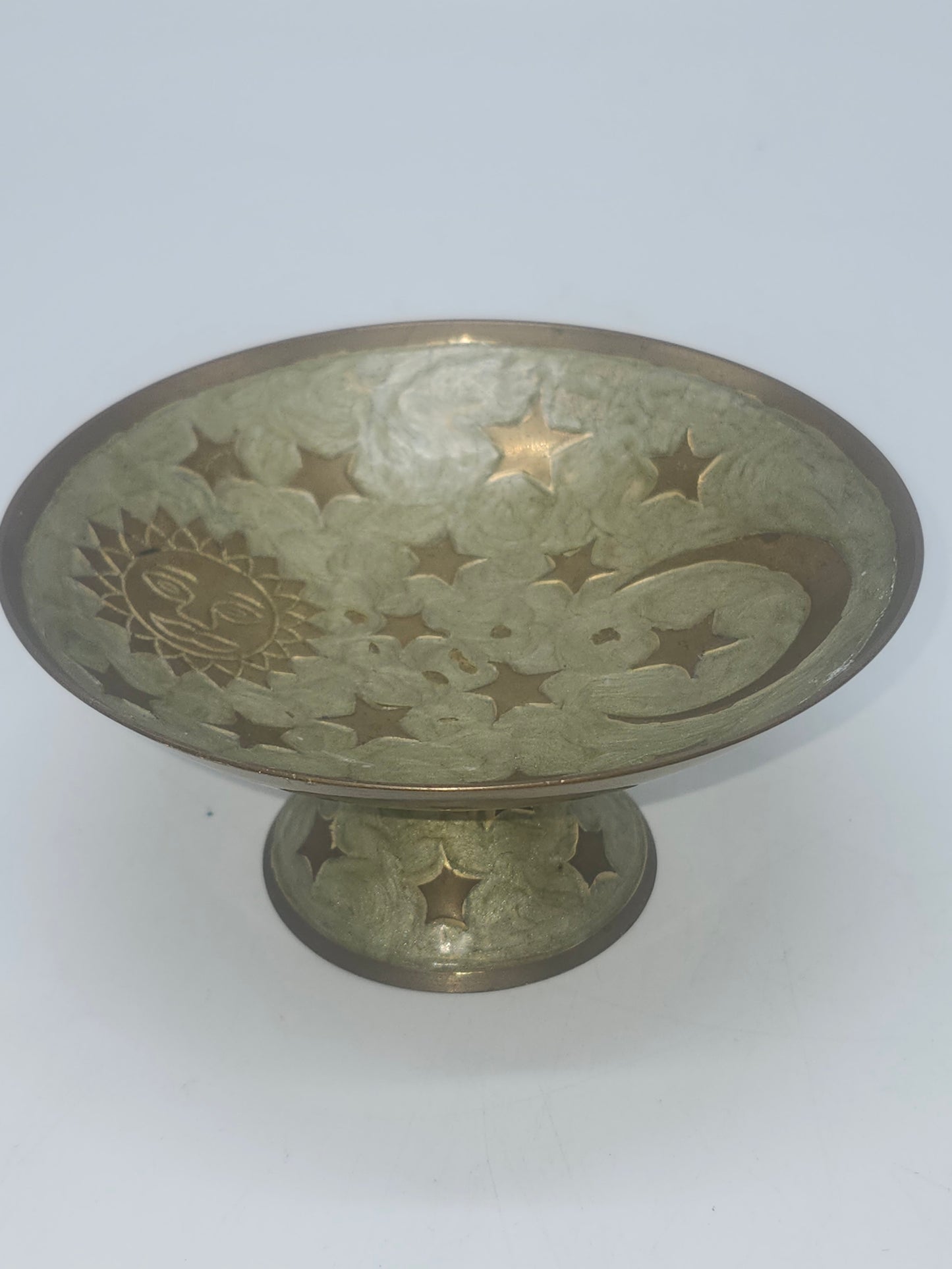 *Brass & Enamel* Celestial Sun, Stars & Moons Trinket Bowl