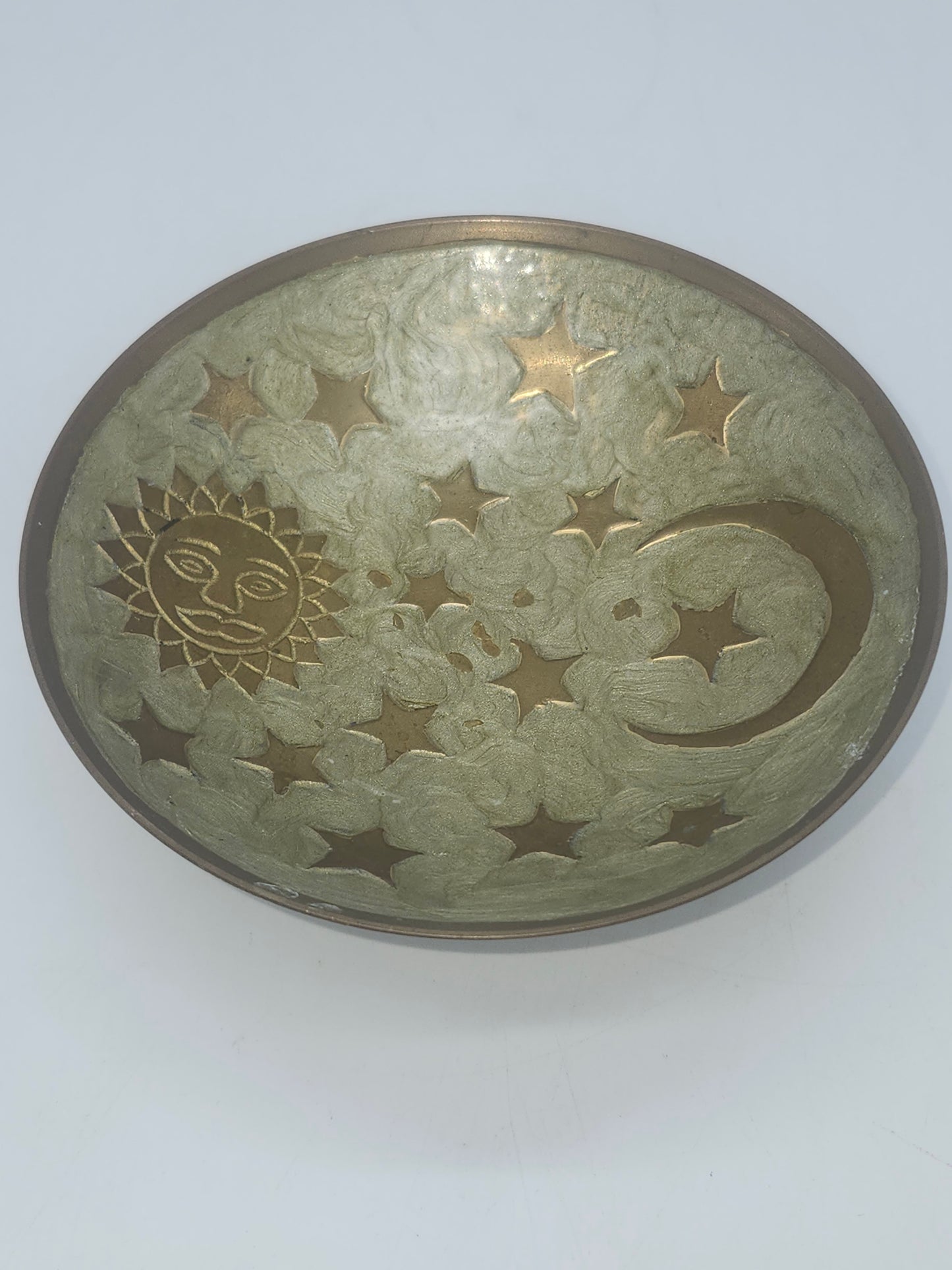 *Brass & Enamel* Celestial Sun, Stars & Moons Trinket Bowl
