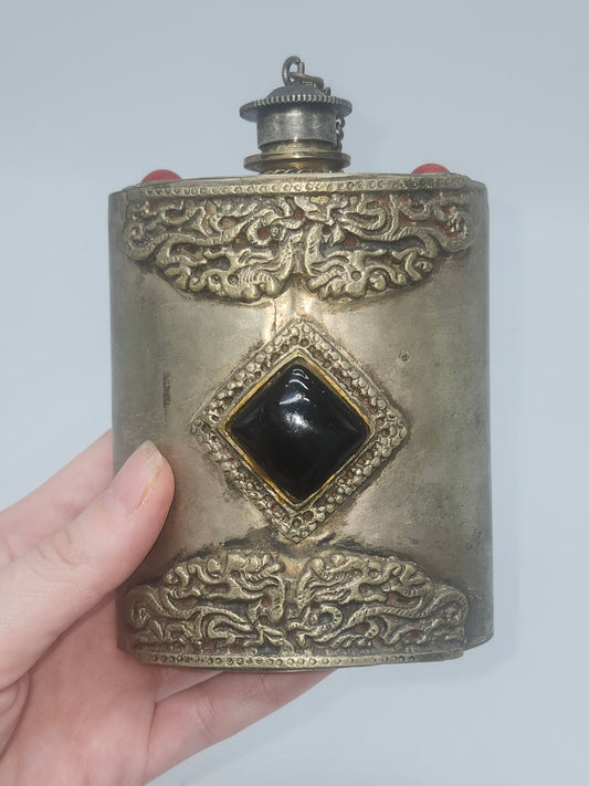 *Antique* Asian Hip Flask Tibetan Altar Vase