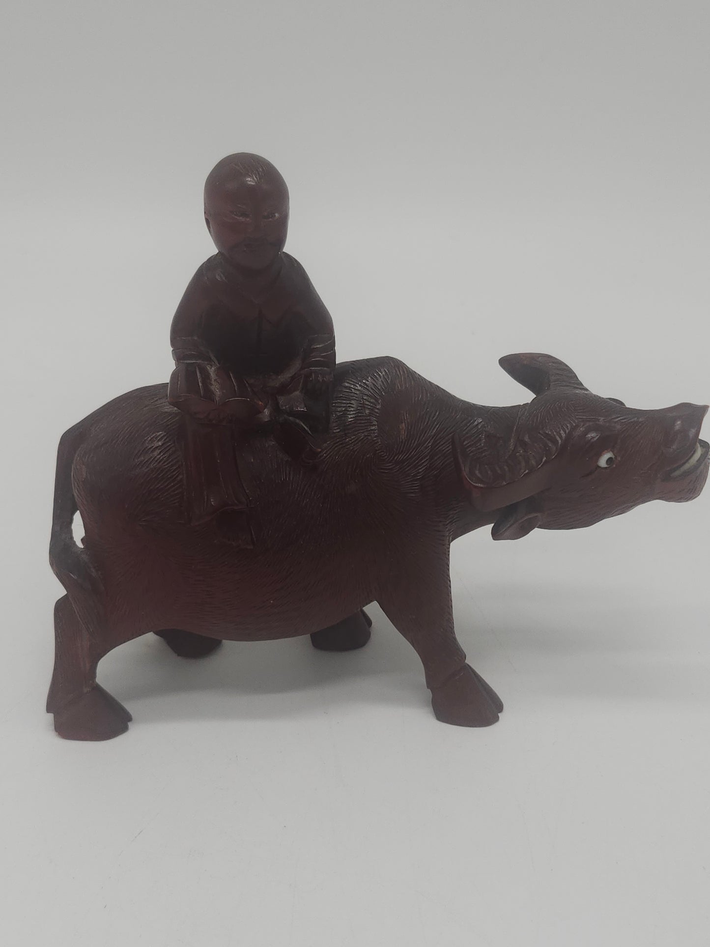 *Antique Chinese* Hand-Carved Rosewood Ox & Farmer Figurine