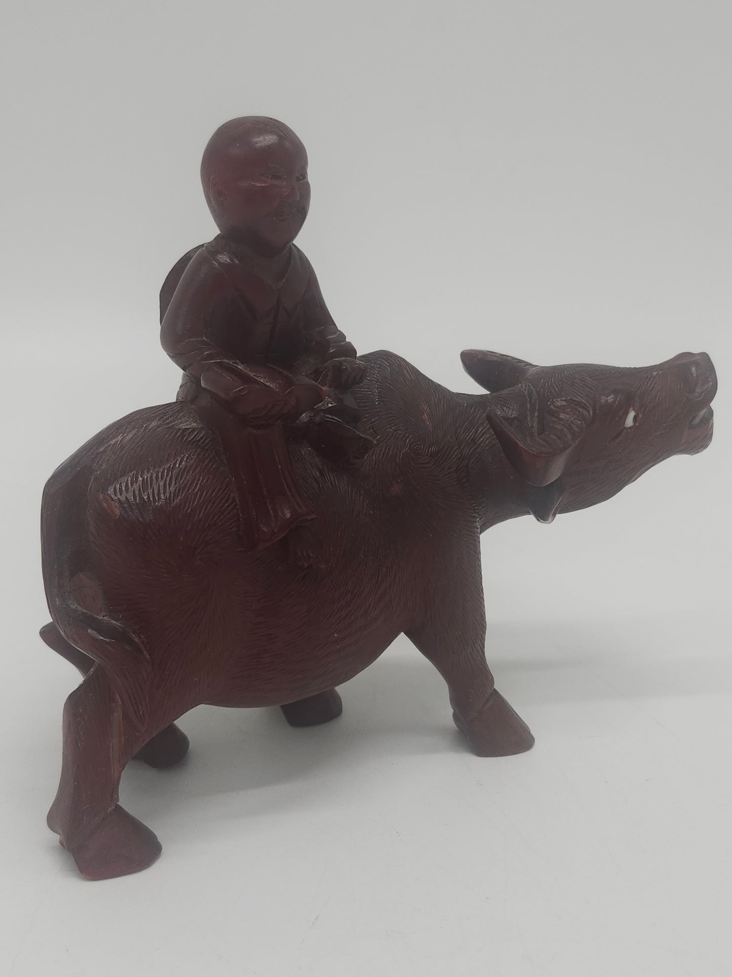 *Antique Chinese* Hand-Carved Rosewood Ox & Farmer Figurine