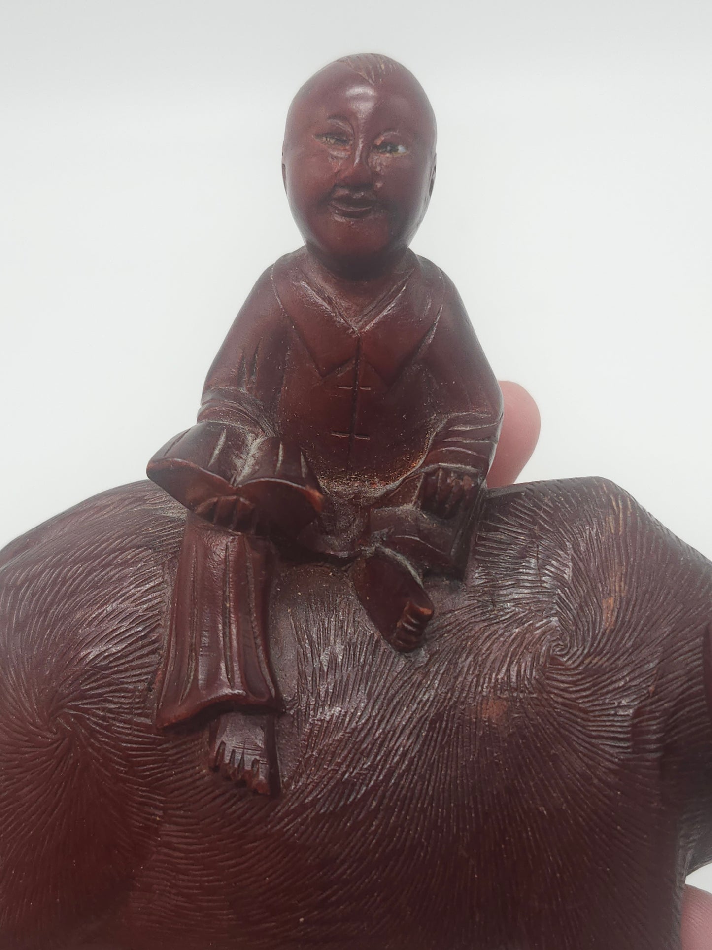 *Antique Chinese* Hand-Carved Rosewood Ox & Farmer Figurine