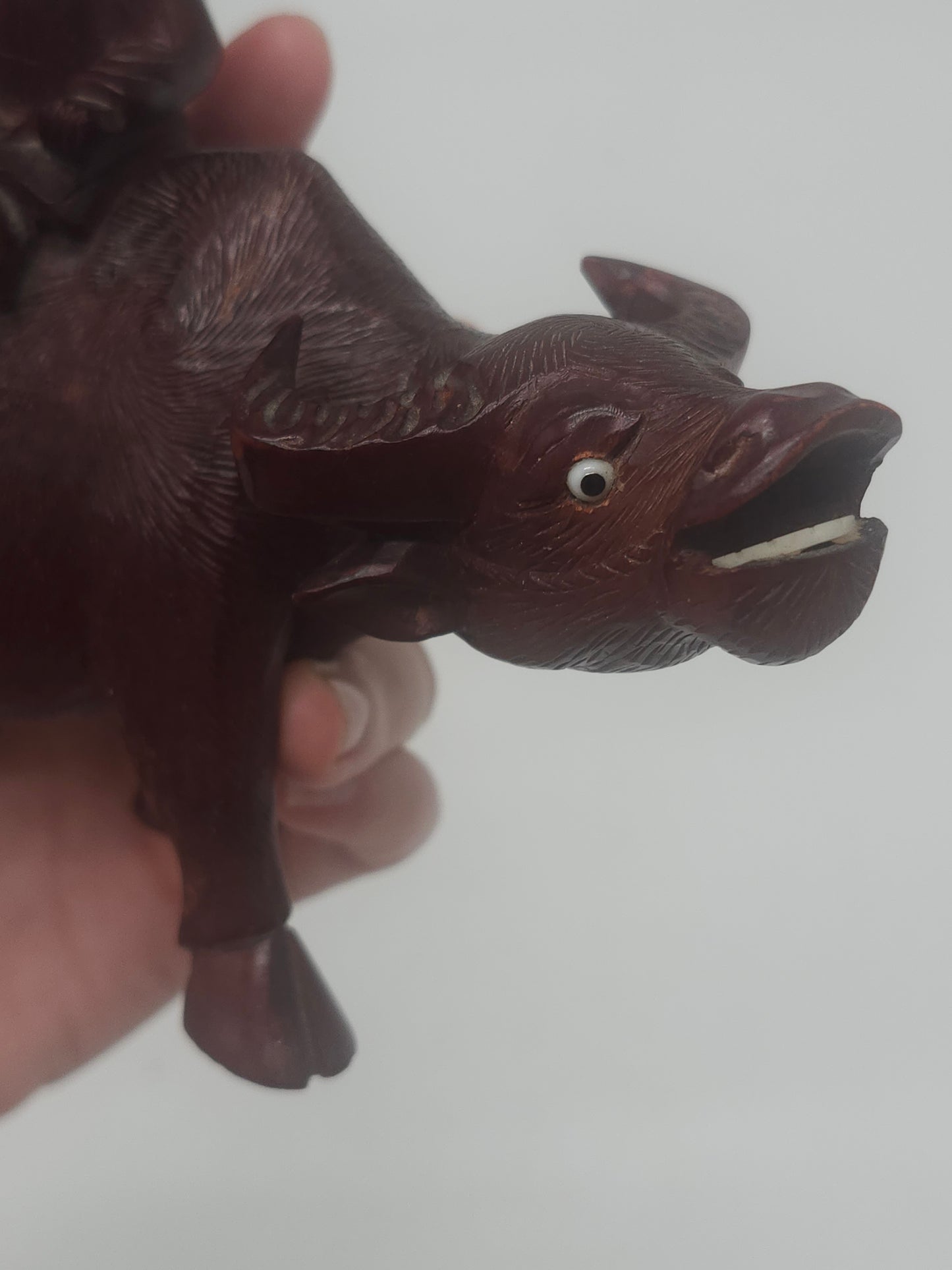 *Antique Chinese* Hand-Carved Rosewood Ox & Farmer Figurine