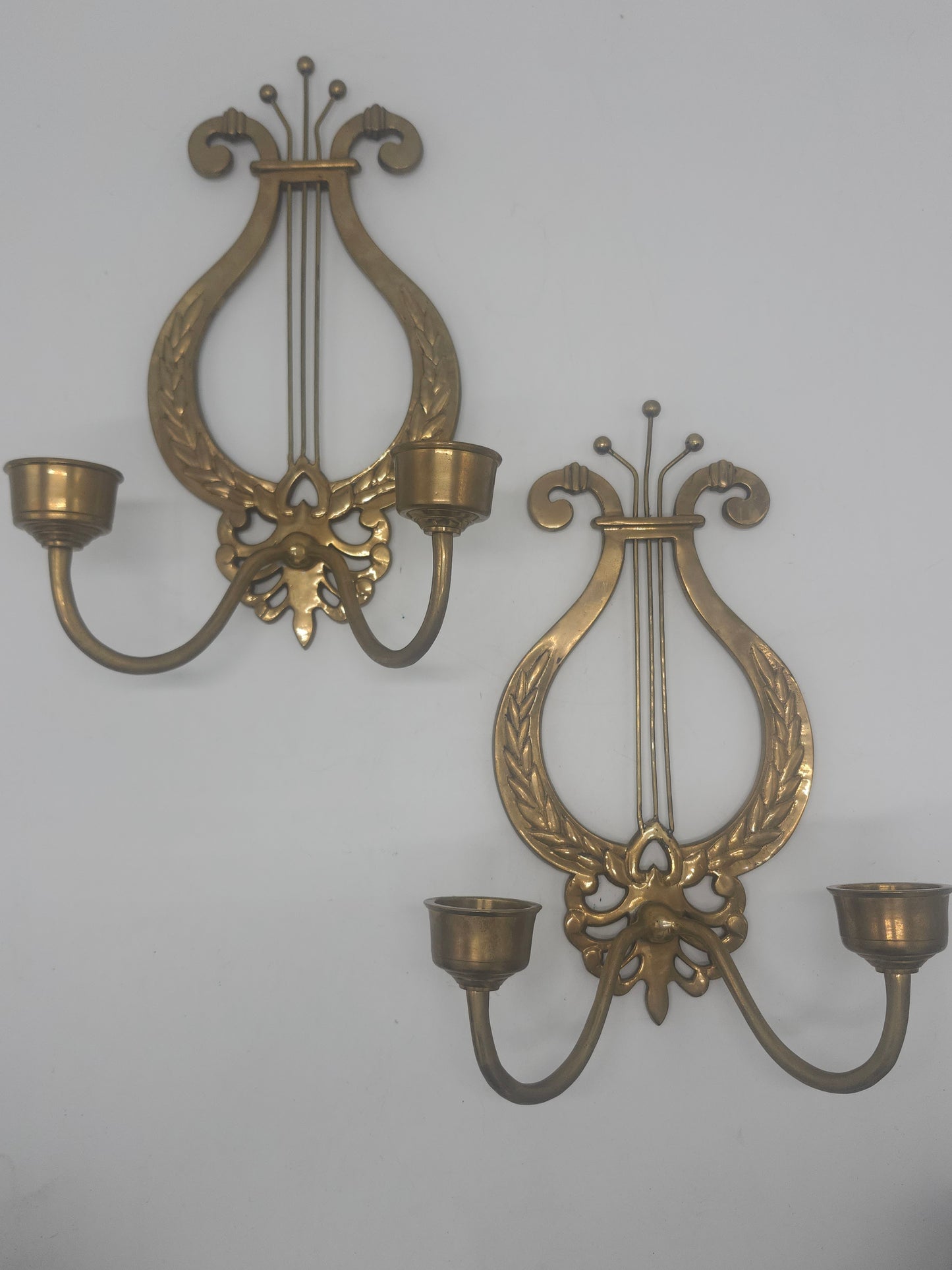 *Brass* Vintage Lyre Harp Sconces Set of 2
