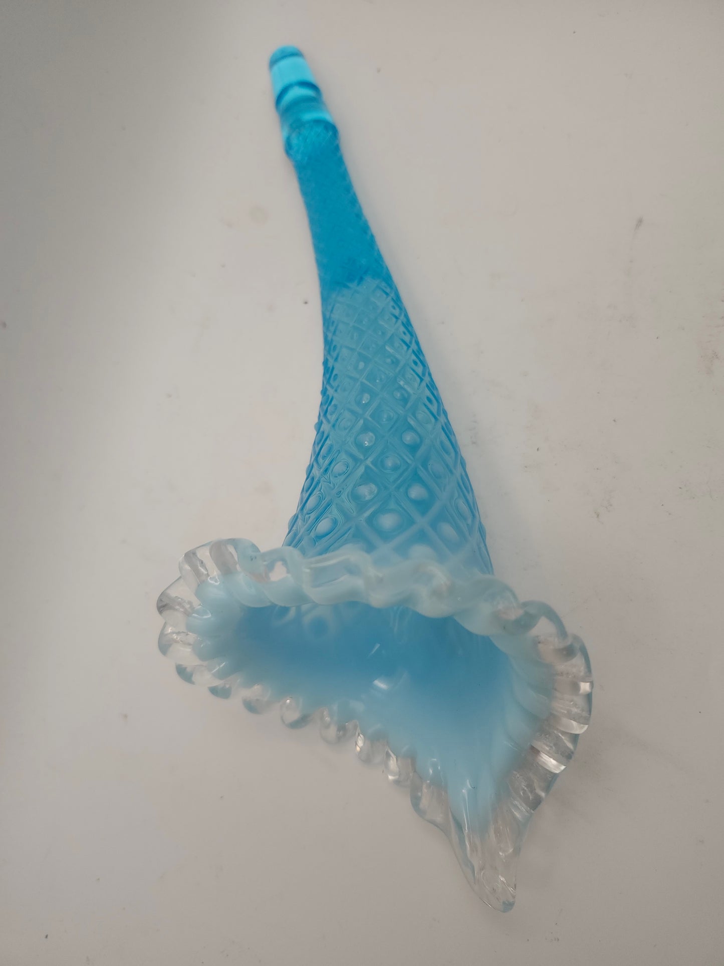*Fenton* Art Glass "Diamond Lace" Epergene Horn in Opalescent Blue