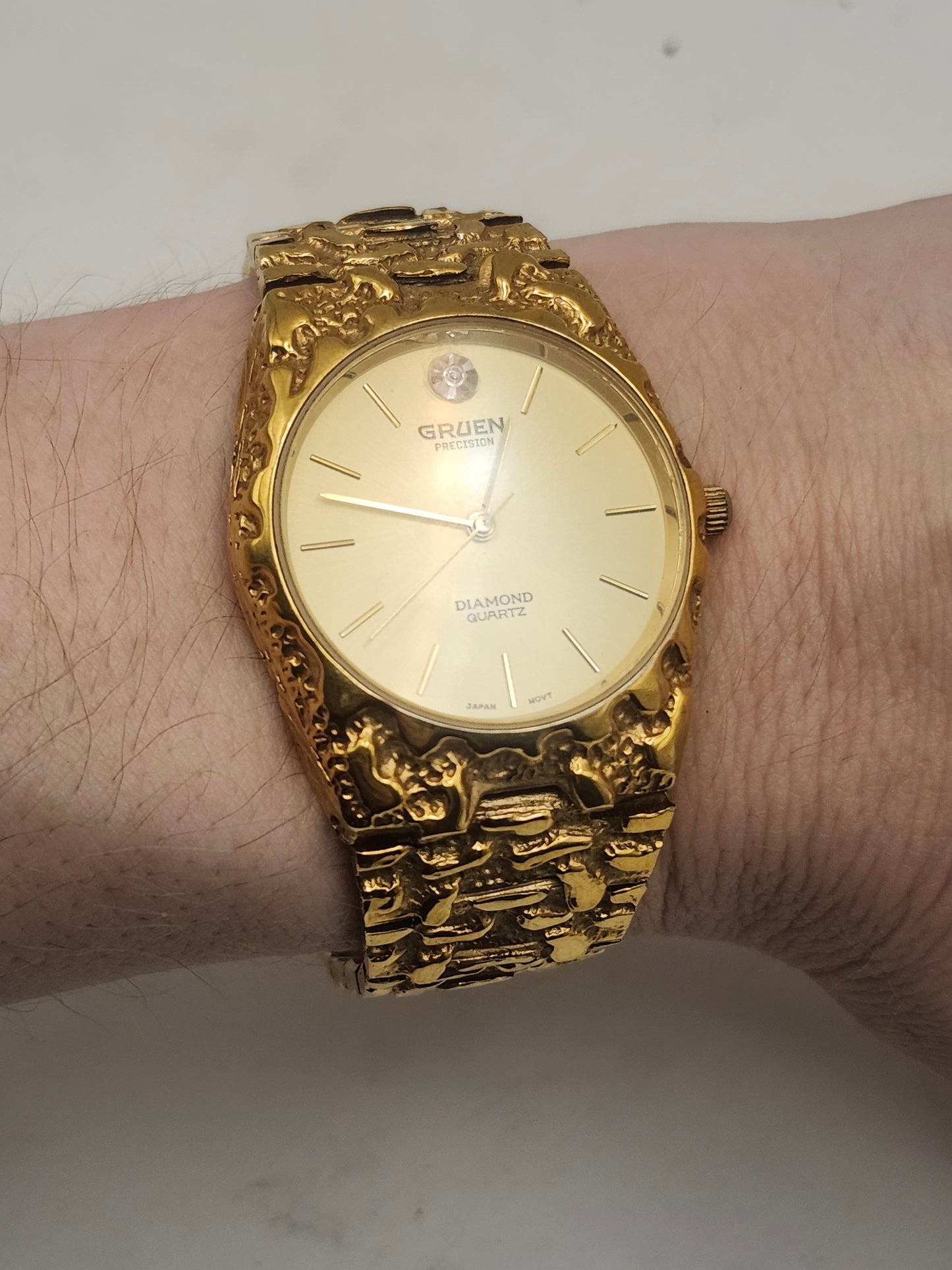 *14K Yellow Gold-Plated* Diamond Precision Gruen Gold Nugget Watch