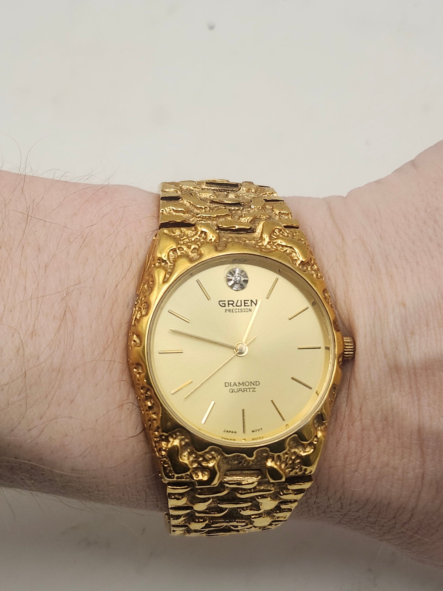 *14K Yellow Gold-Plated* Diamond Precision Gruen Gold Nugget Watch