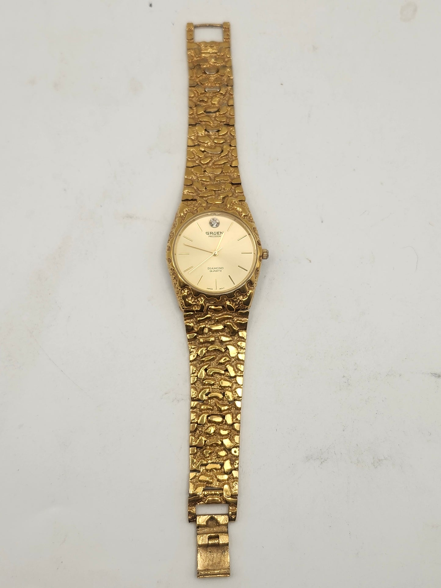 *14K Yellow Gold-Plated* Diamond Precision Gruen Gold Nugget Watch