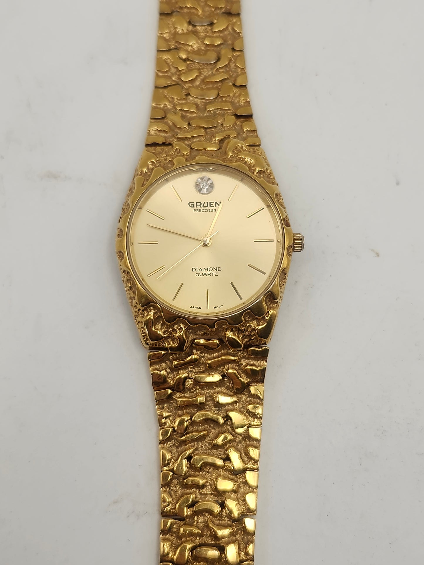 *14K Yellow Gold-Plated* Diamond Precision Gruen Gold Nugget Watch