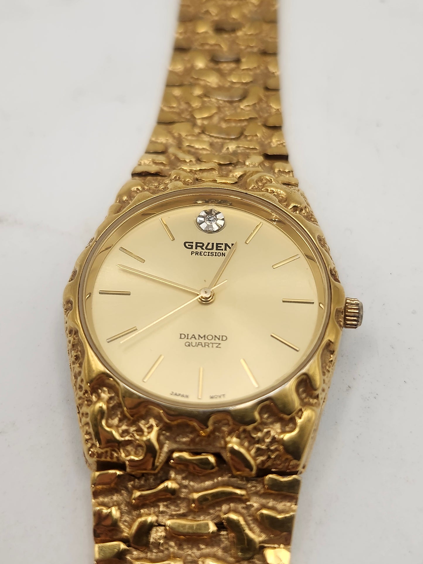 *14K Yellow Gold-Plated* Diamond Precision Gruen Gold Nugget Watch